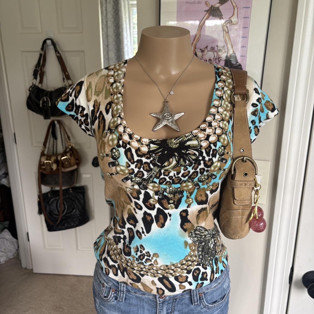 Y2K 2000s Cache avant garde Leopard Print floral abstract Baby Tee