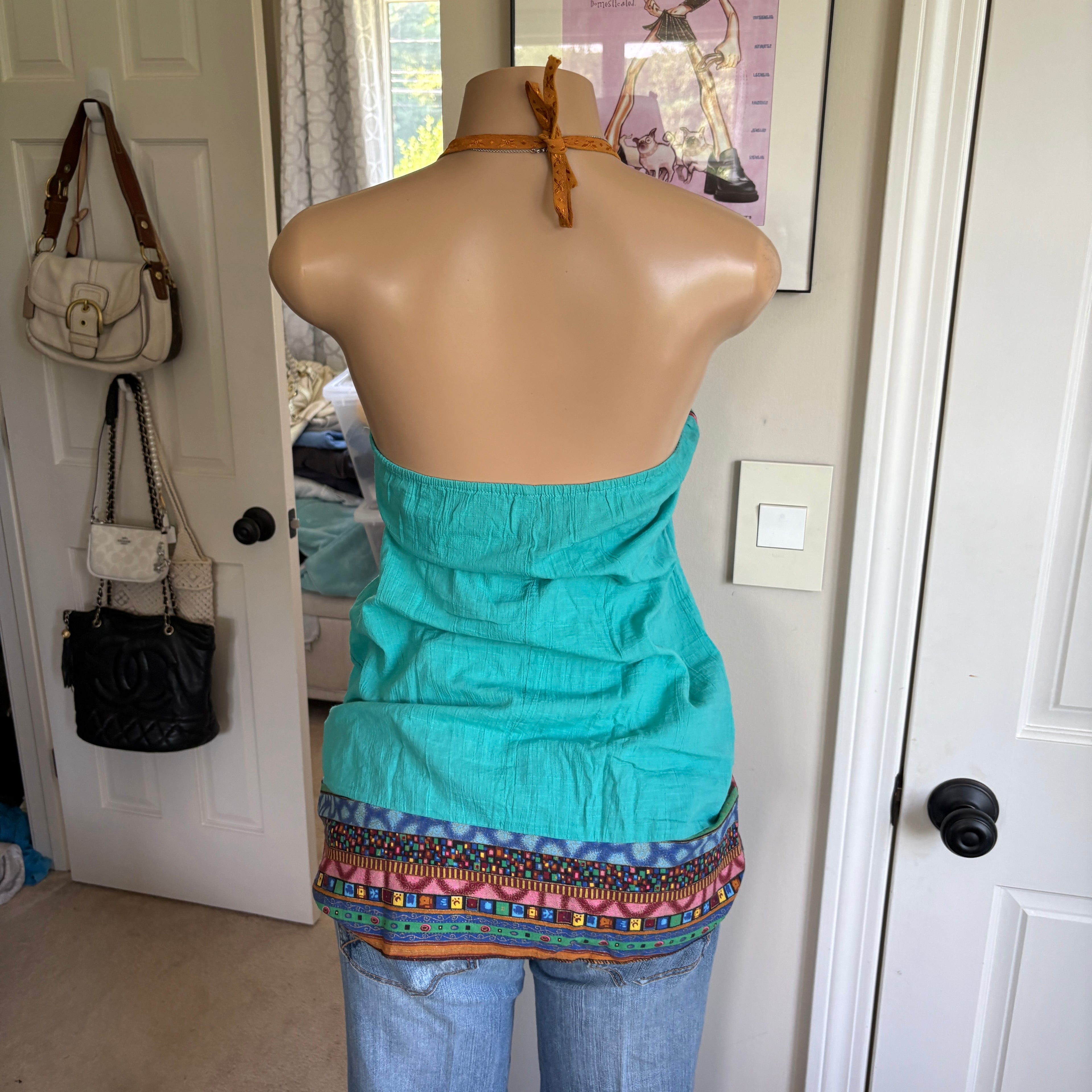 00s multi colored boho turquoise halter top (size M)