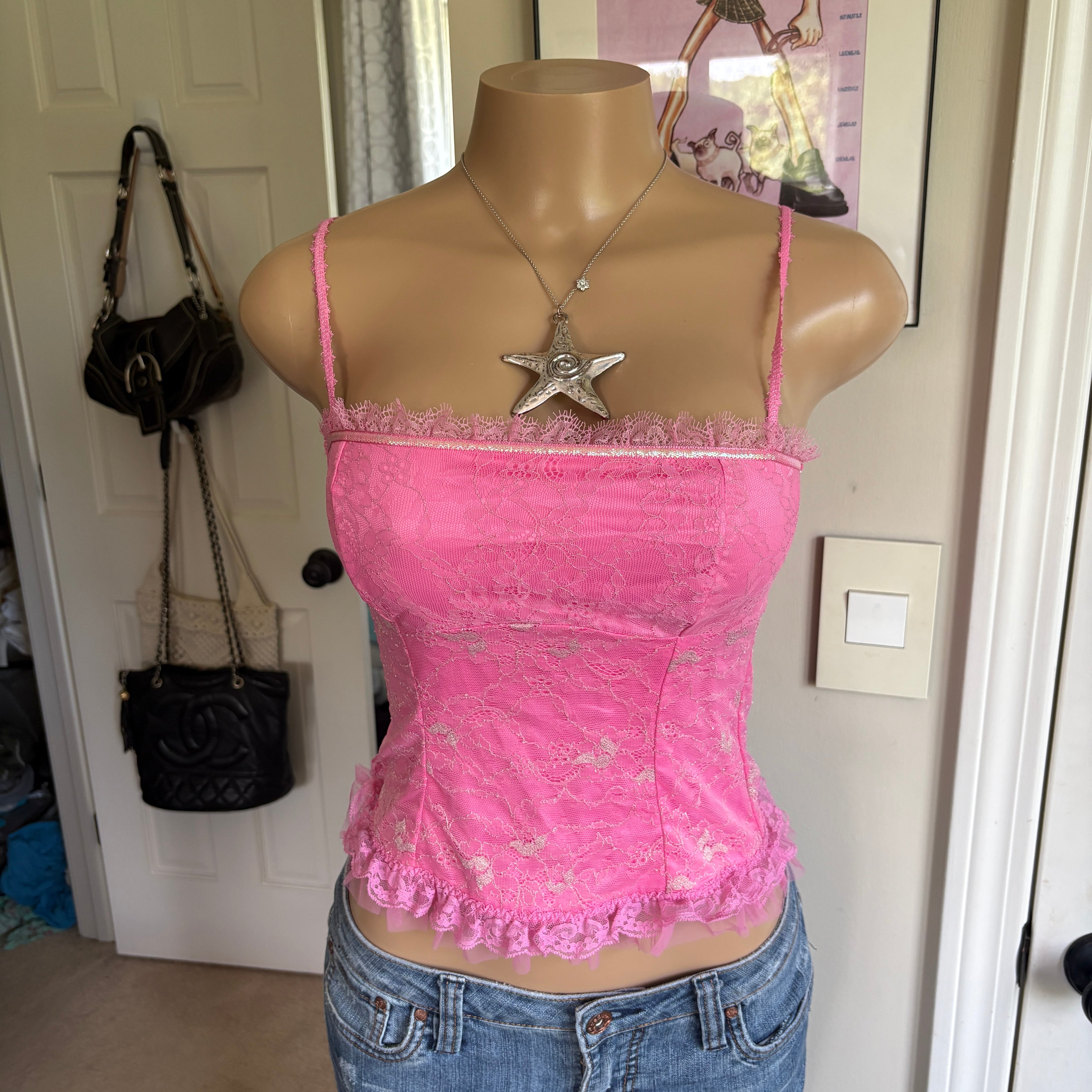 00s pink floral cami tank top (size S)