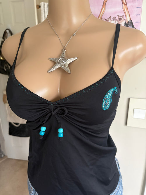 00s black & blue paisley bow cami (size M)