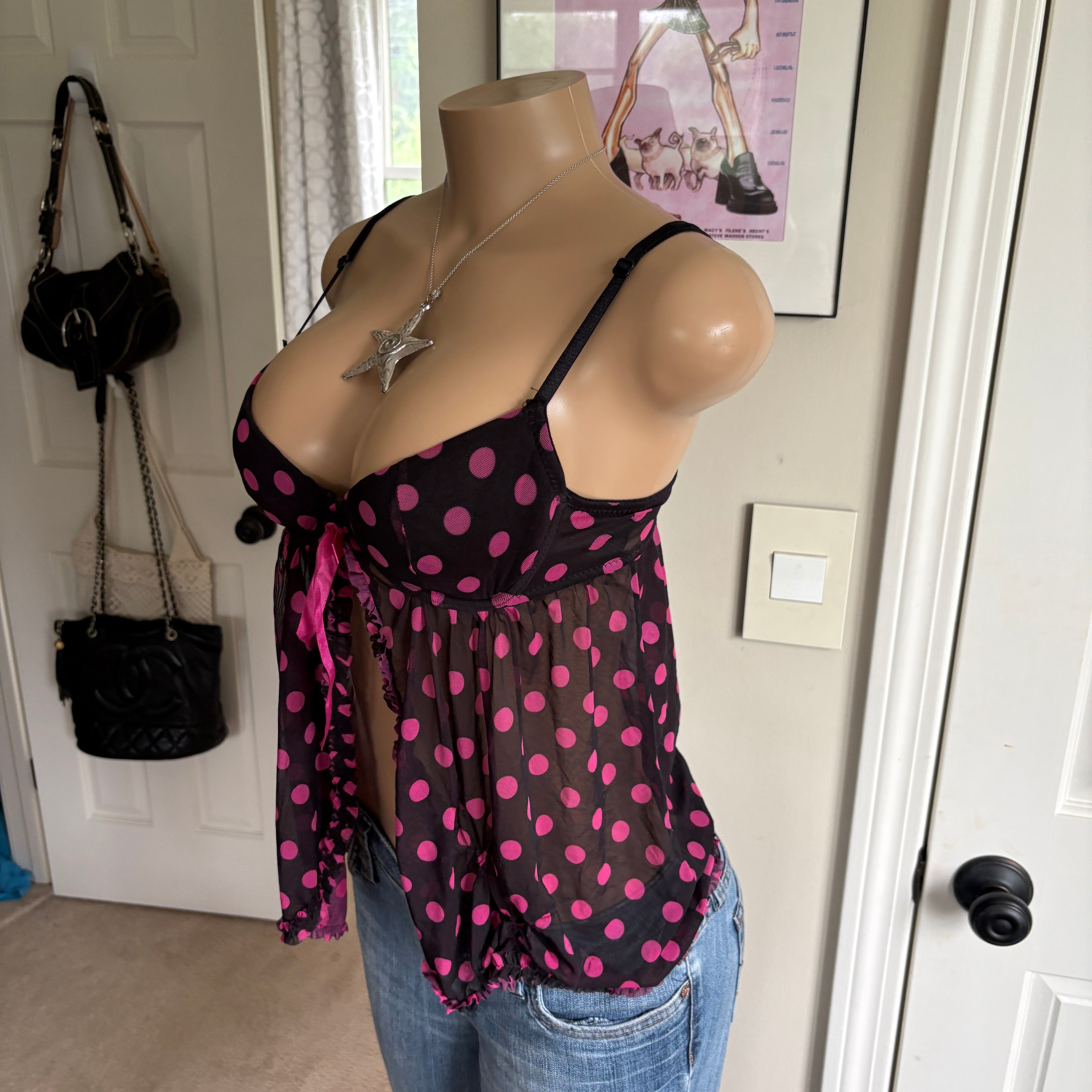 00s Rampage black & pink polka dot bustier top (size 34B)