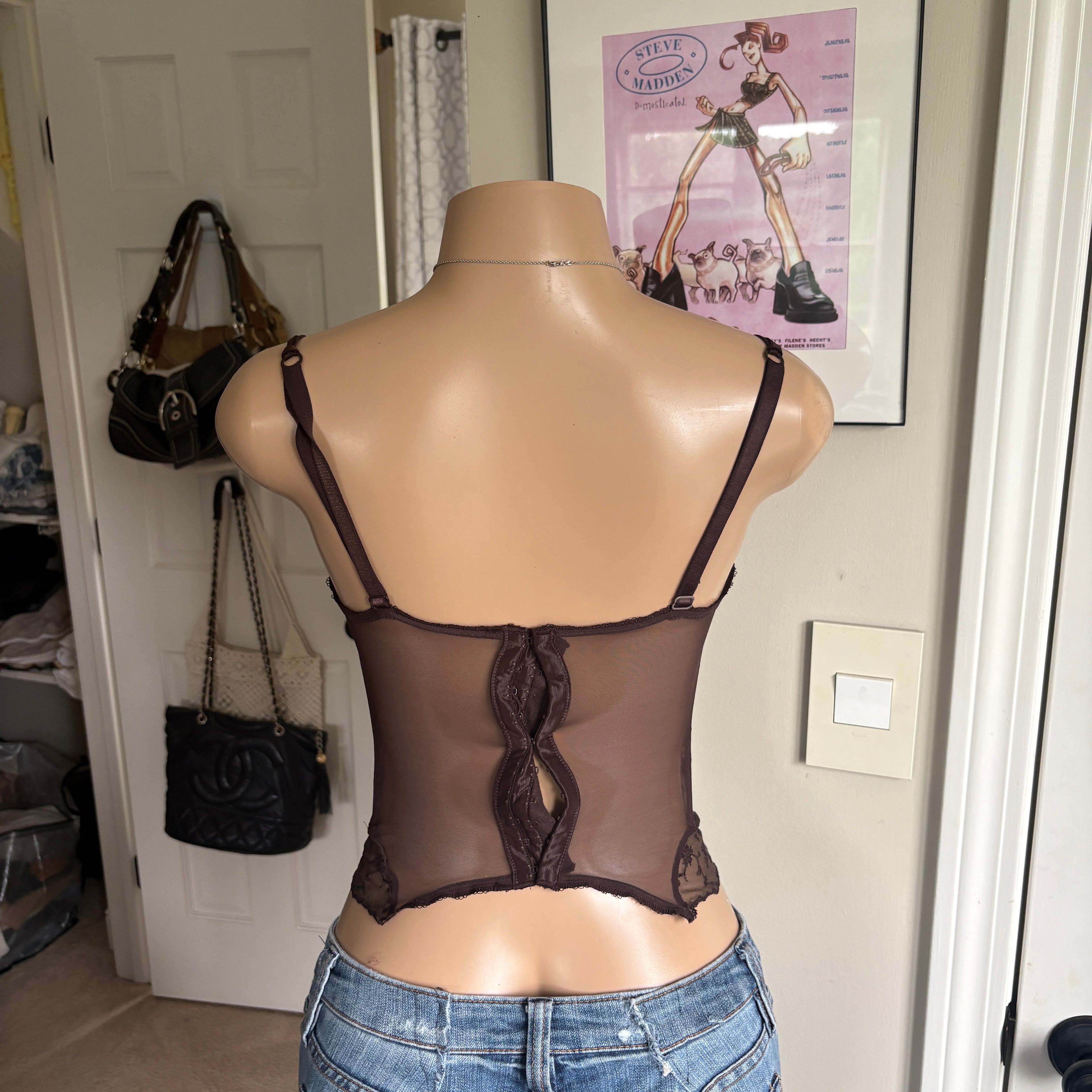00s Darjeeling brown floral lace bustier corset top (size S)