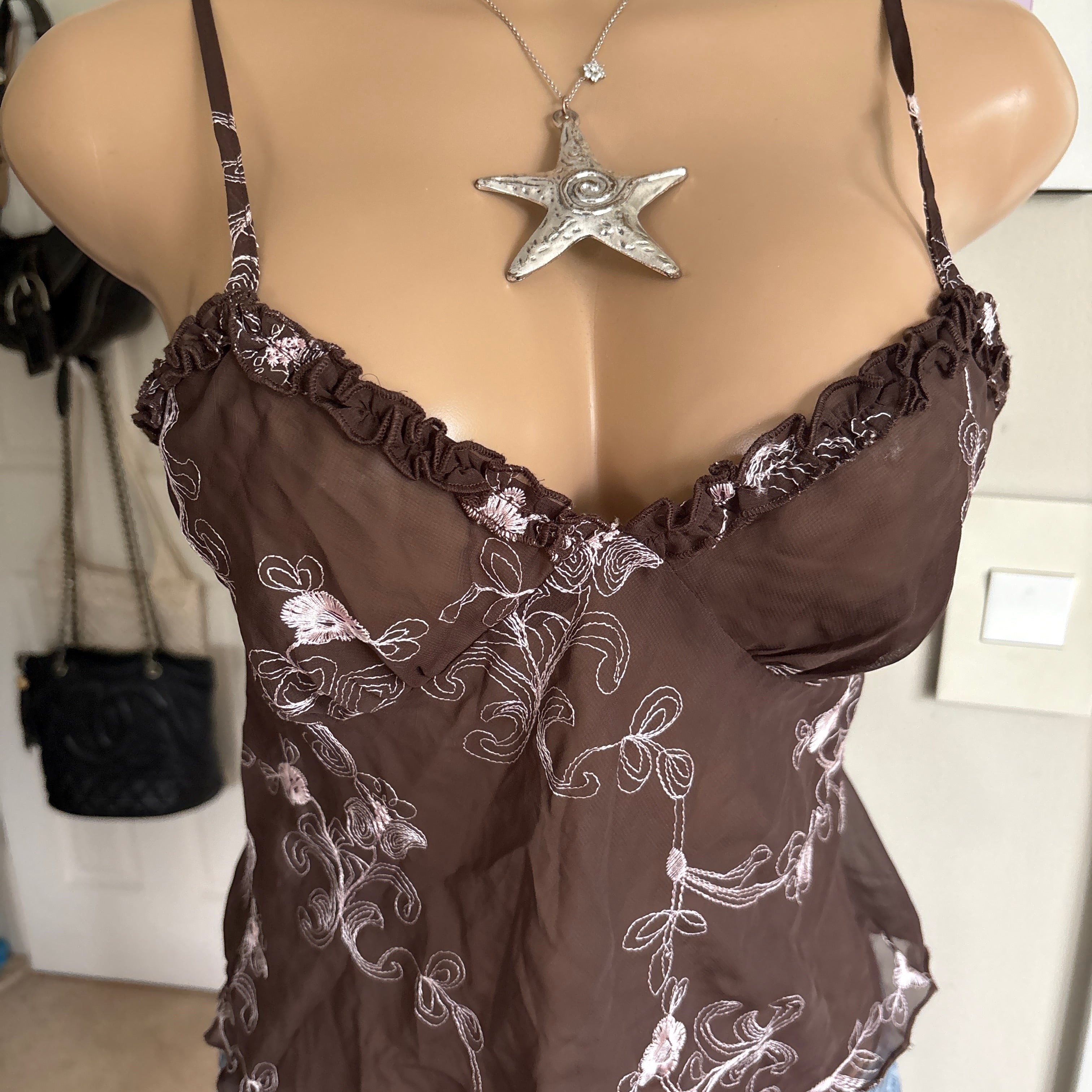 00s brown floral cami tank top (size M)
