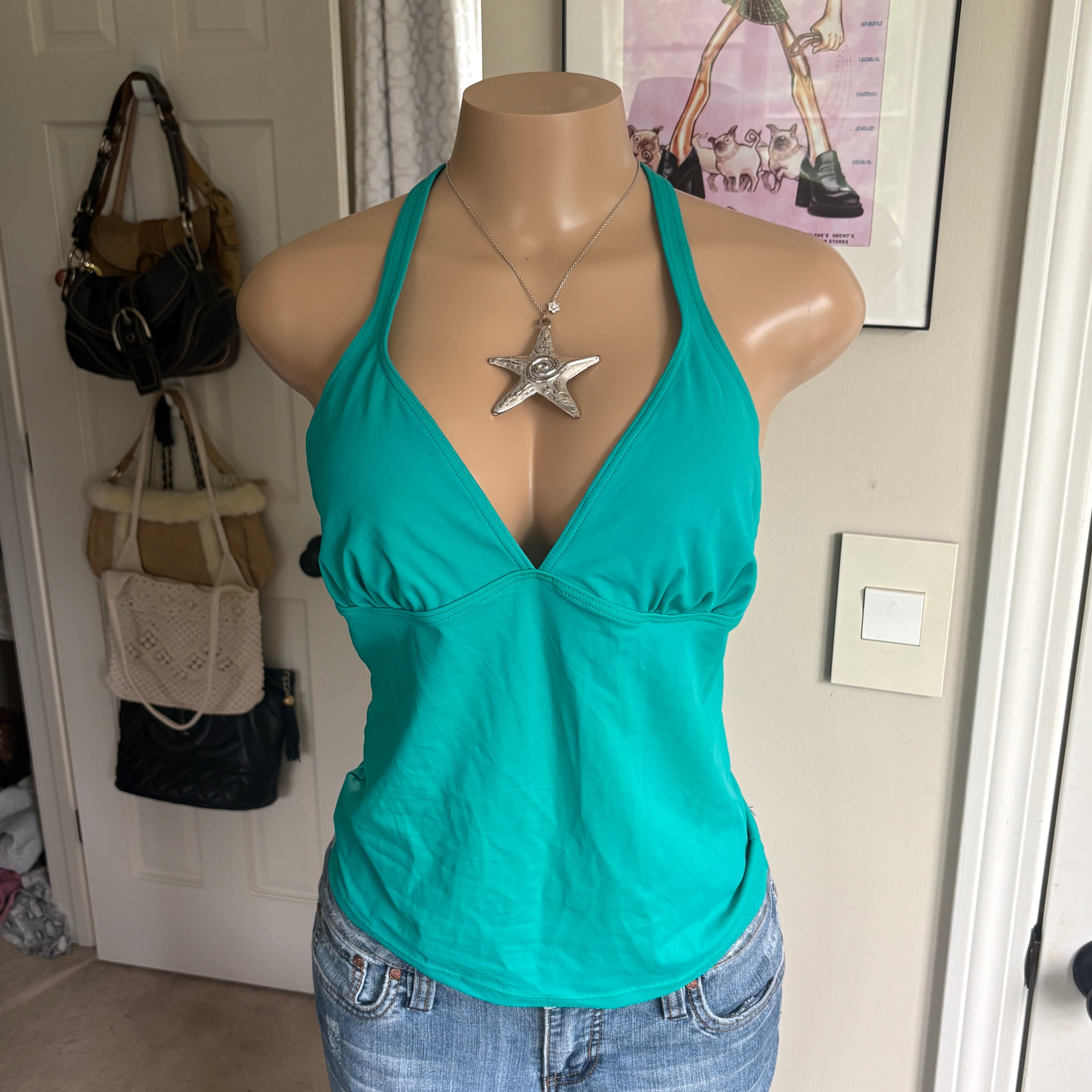 00s teal green halter top (size L)