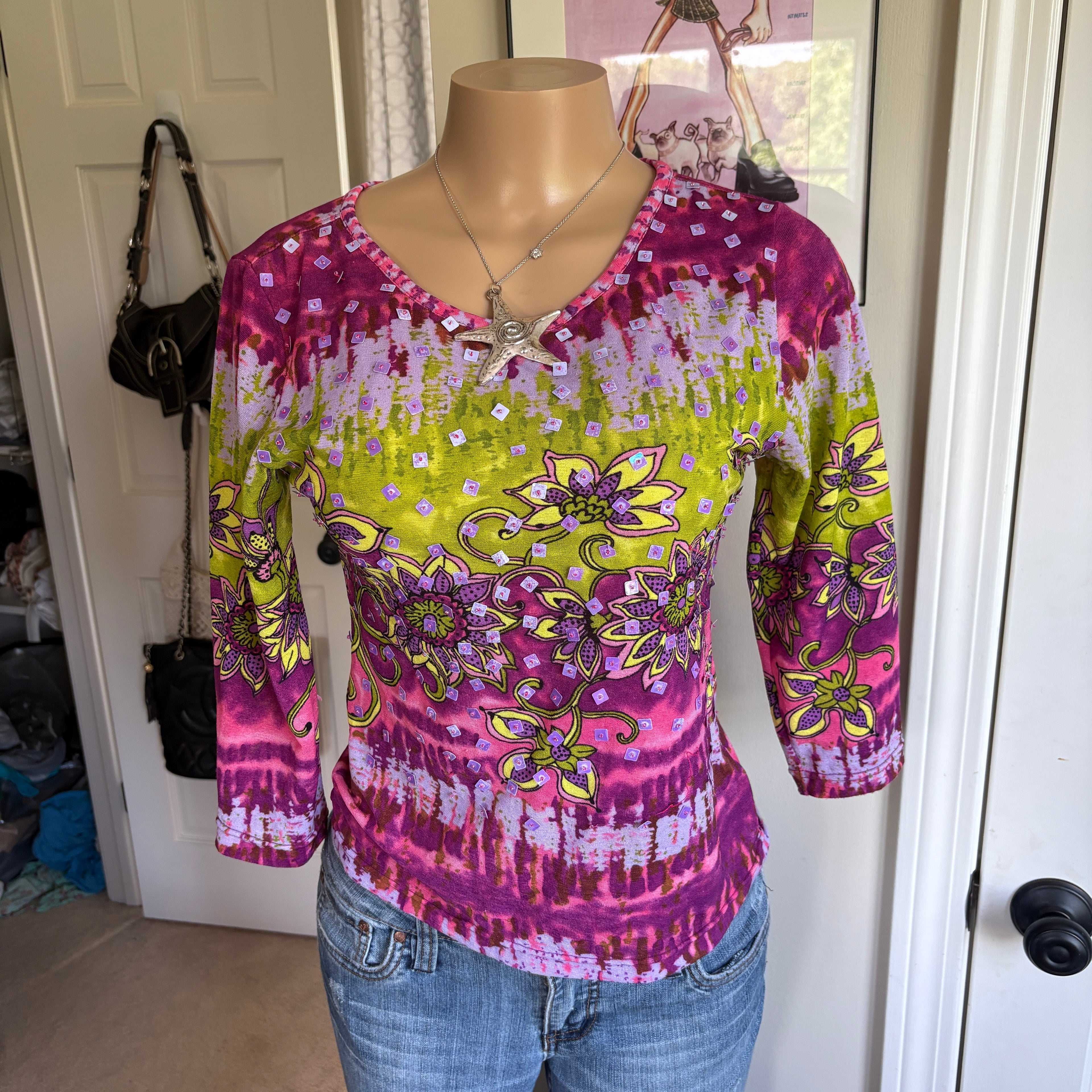 00s unique multi colored sequin long sleeve (size M)