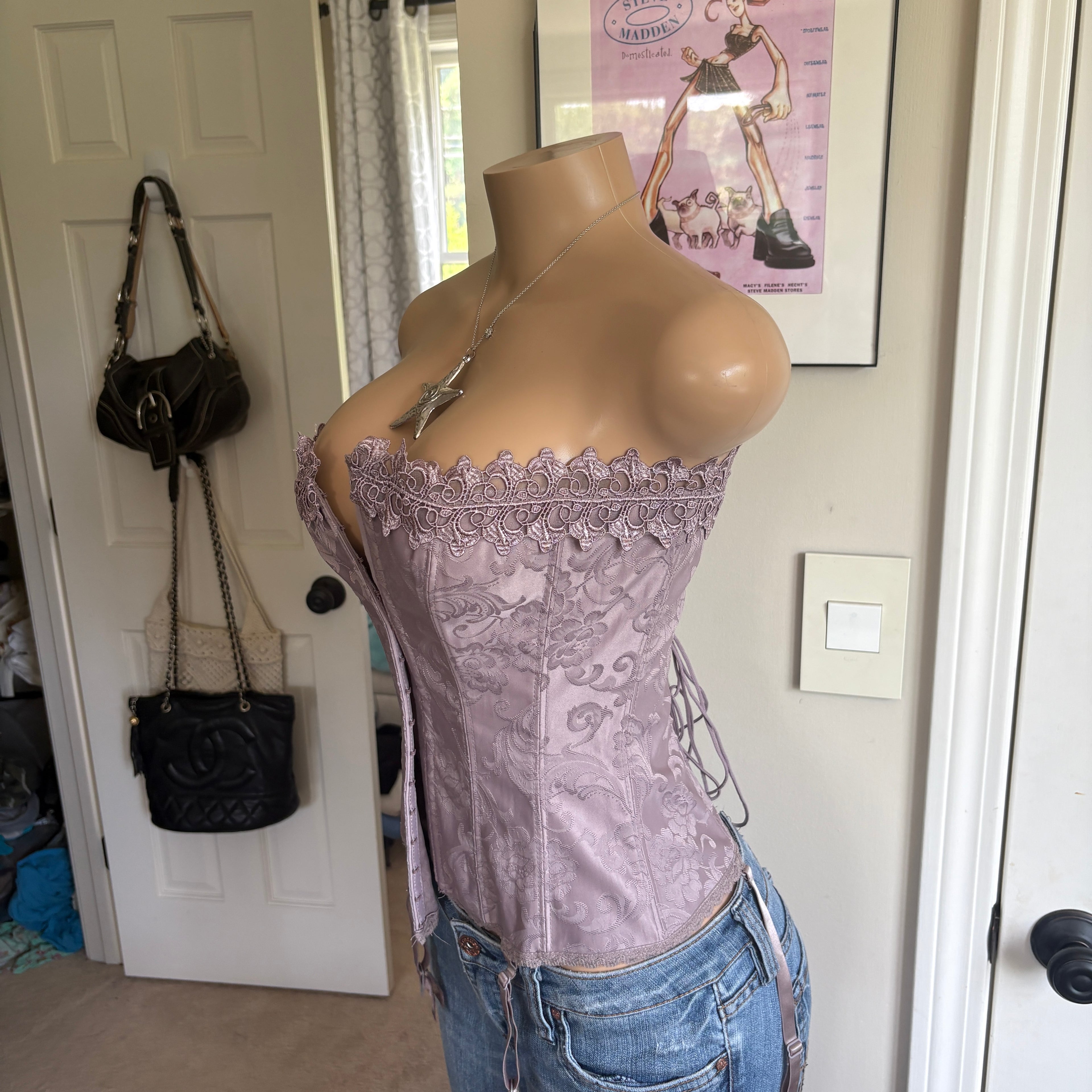 00s Frederick's of Hollywood gray floral corset top (size S)