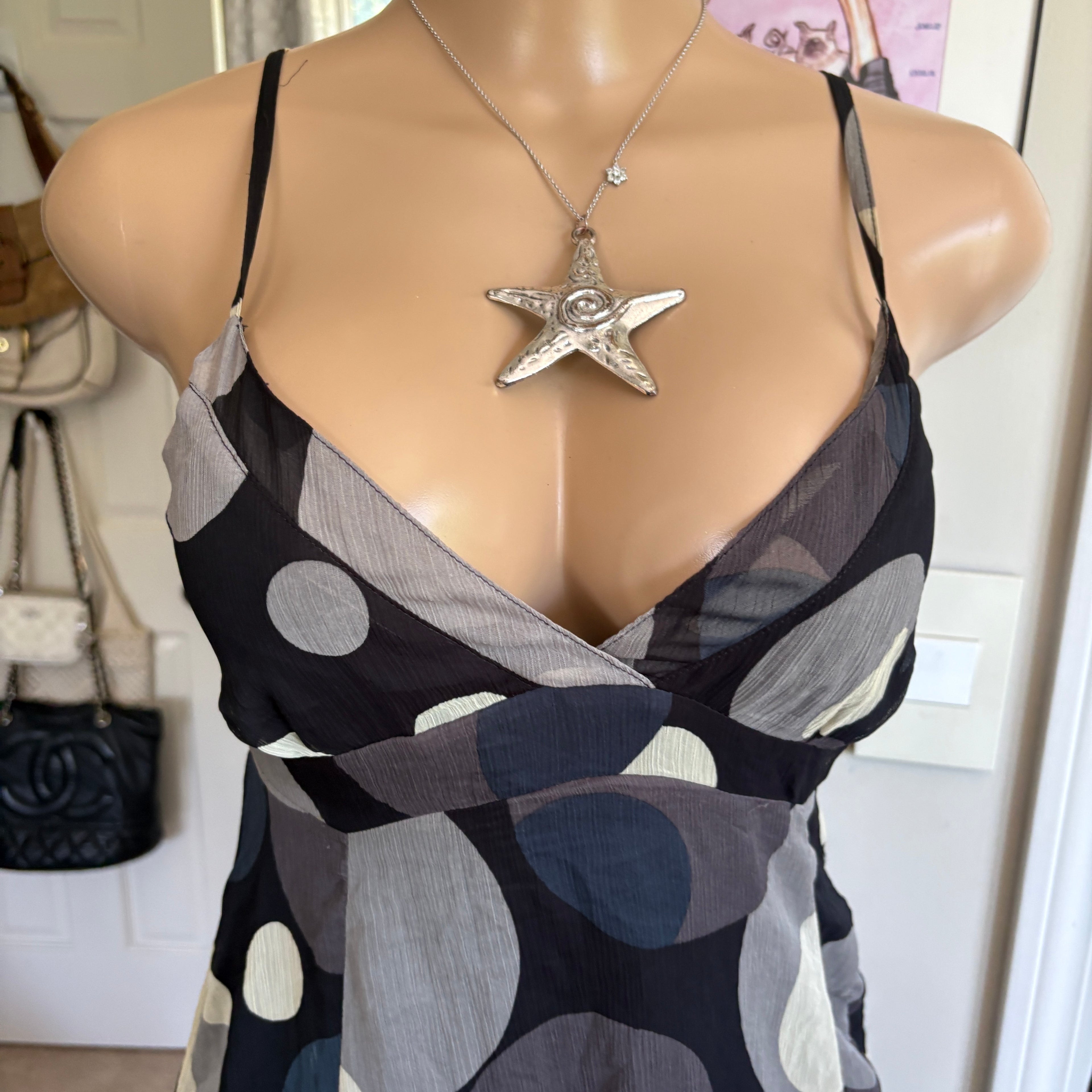 00s black & gray polka dot tie back dress (size M)