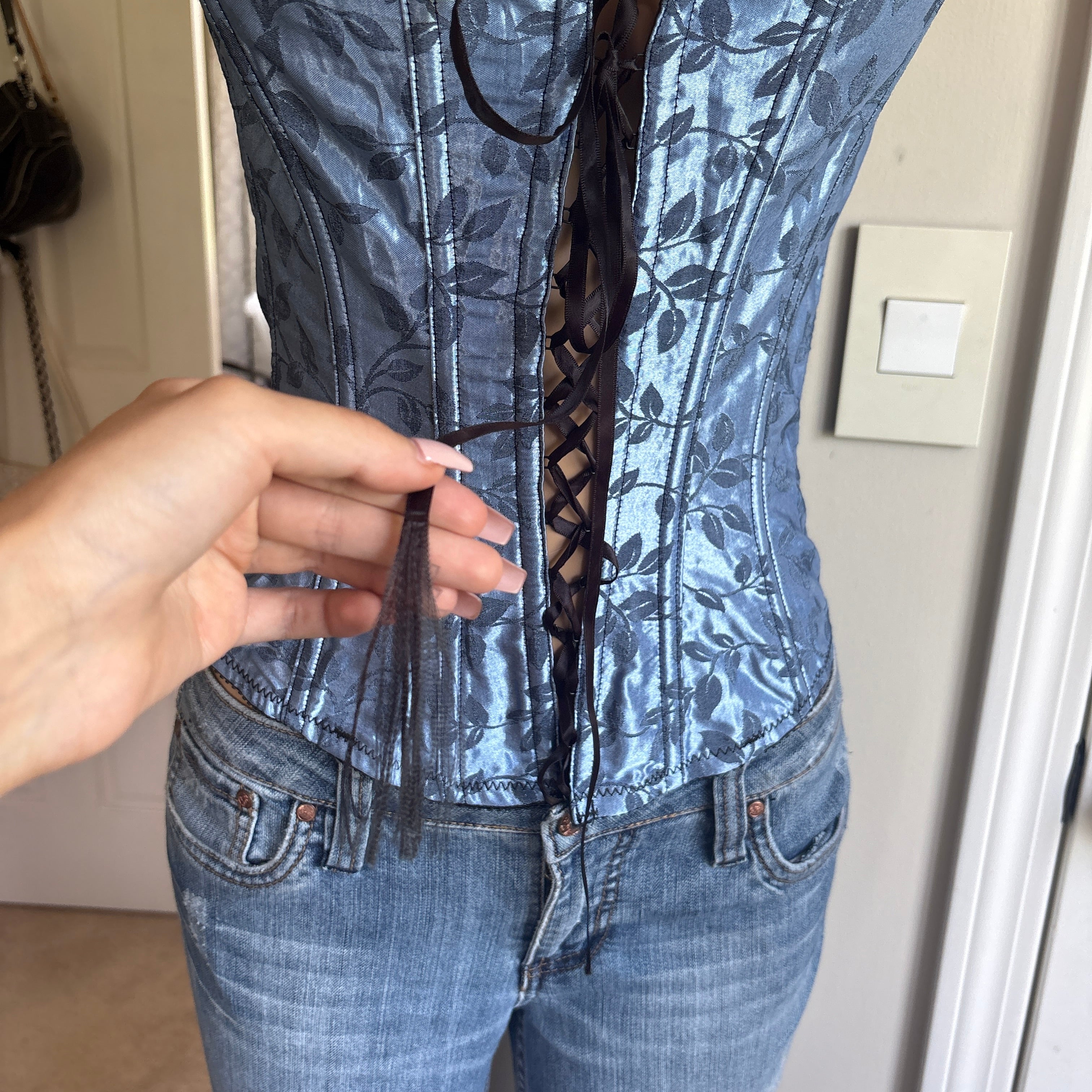 00s Victoria's Secret blue floral corset top (size M)