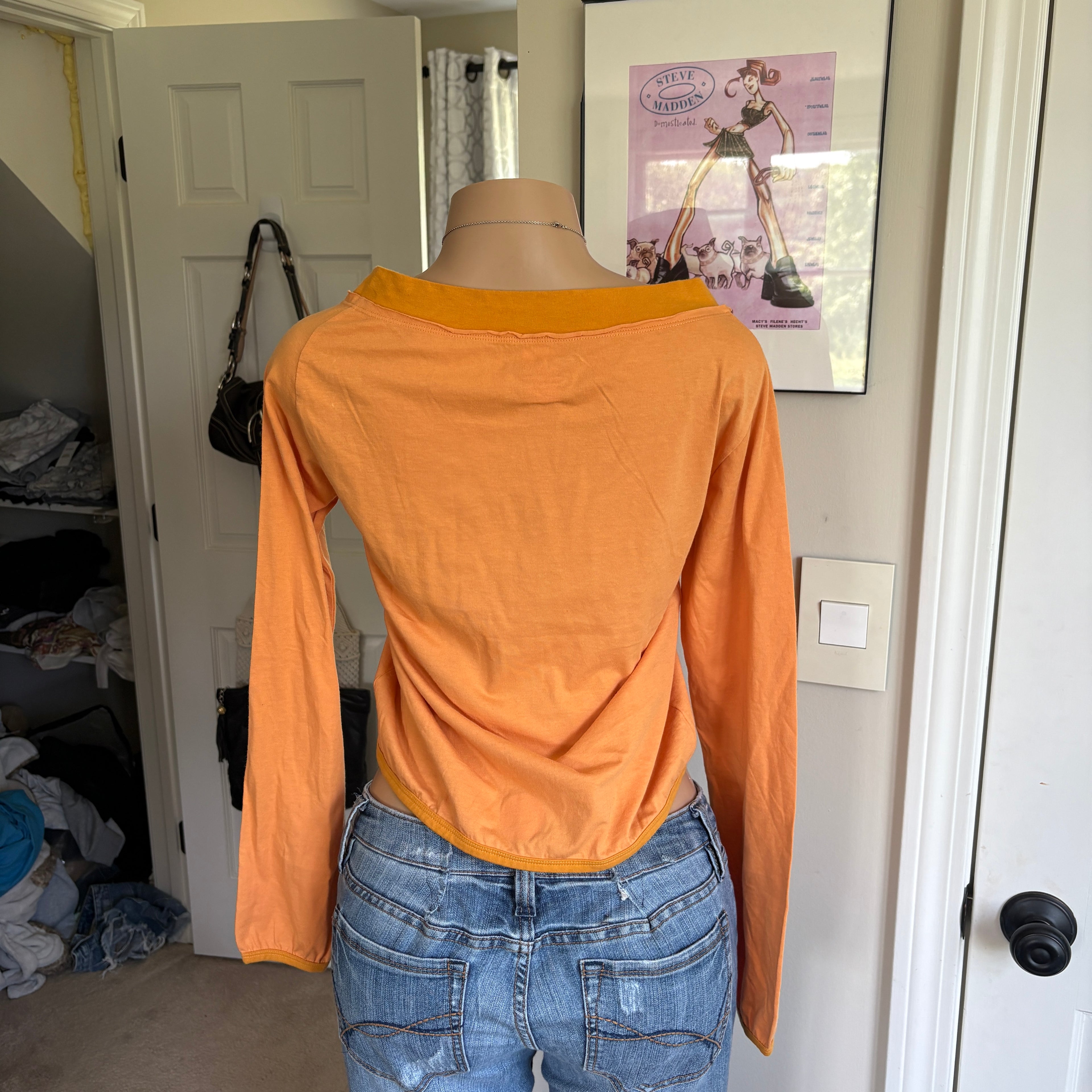 00s Miss Sixty orange graphic long sleeve top (size M)