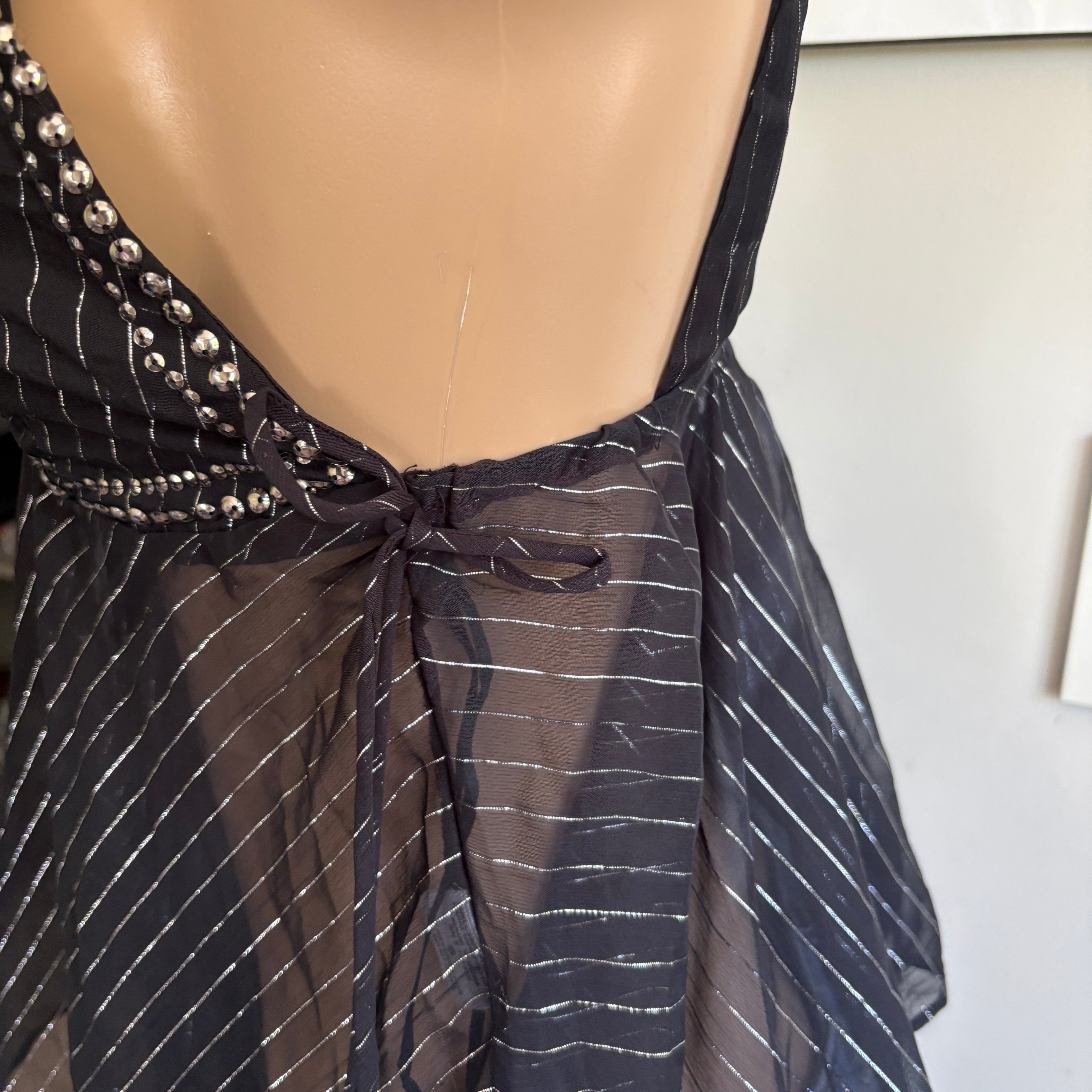 00s black beaded striped v neck cami (size S)