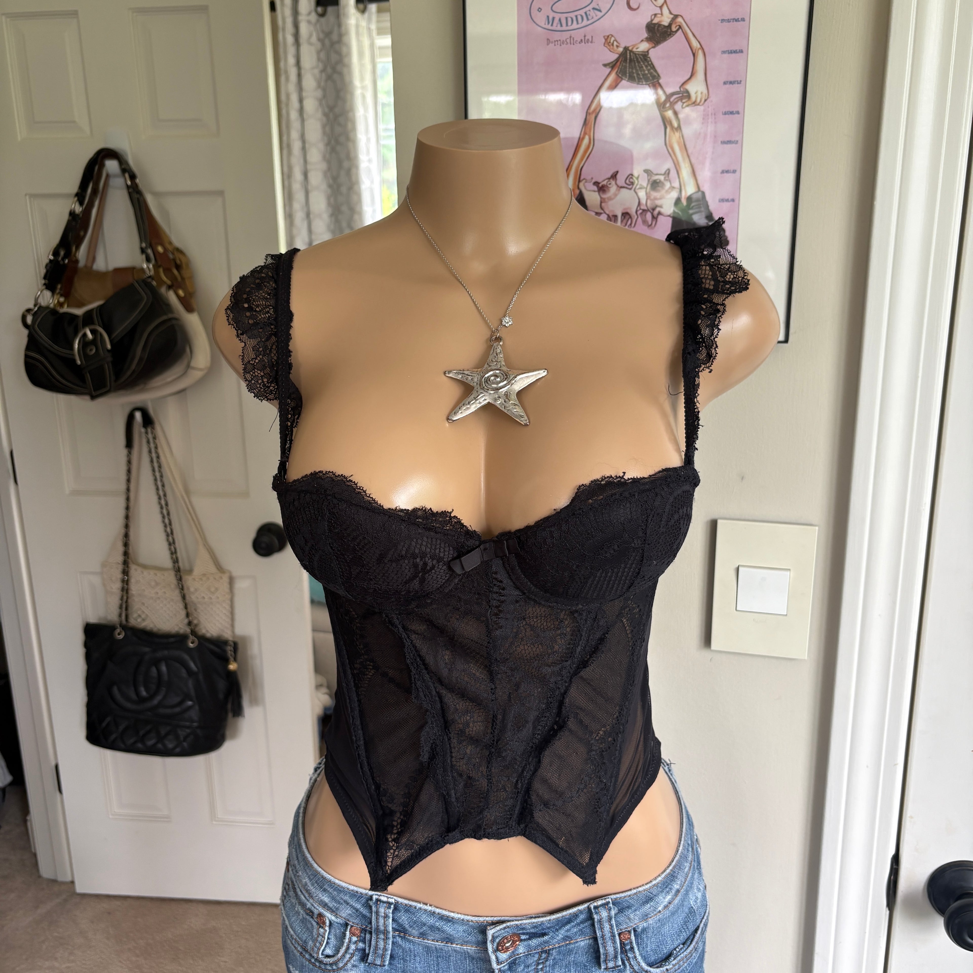 00s black lace bustier corse top (size 32B)