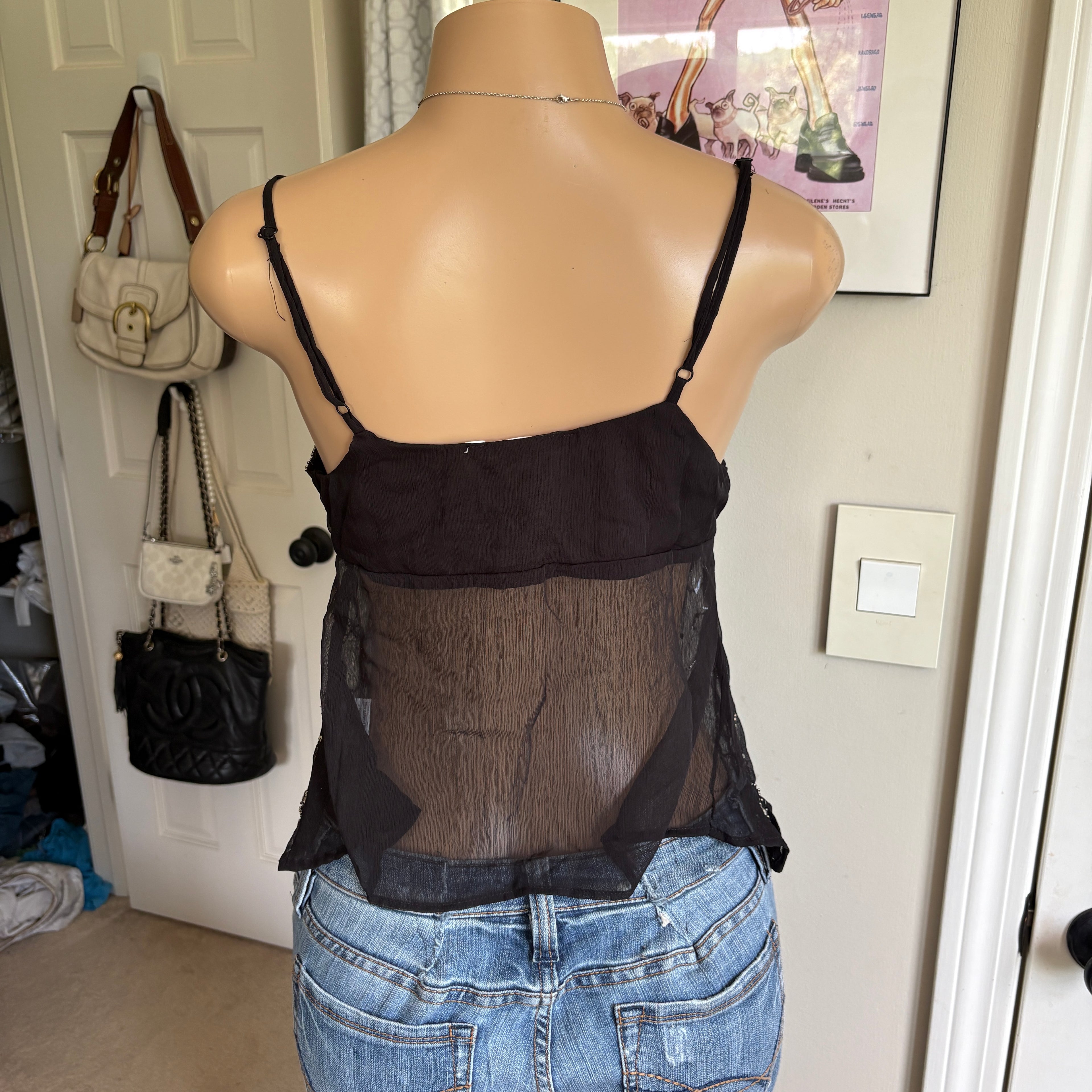 00s black beaded v neck cami (size S)