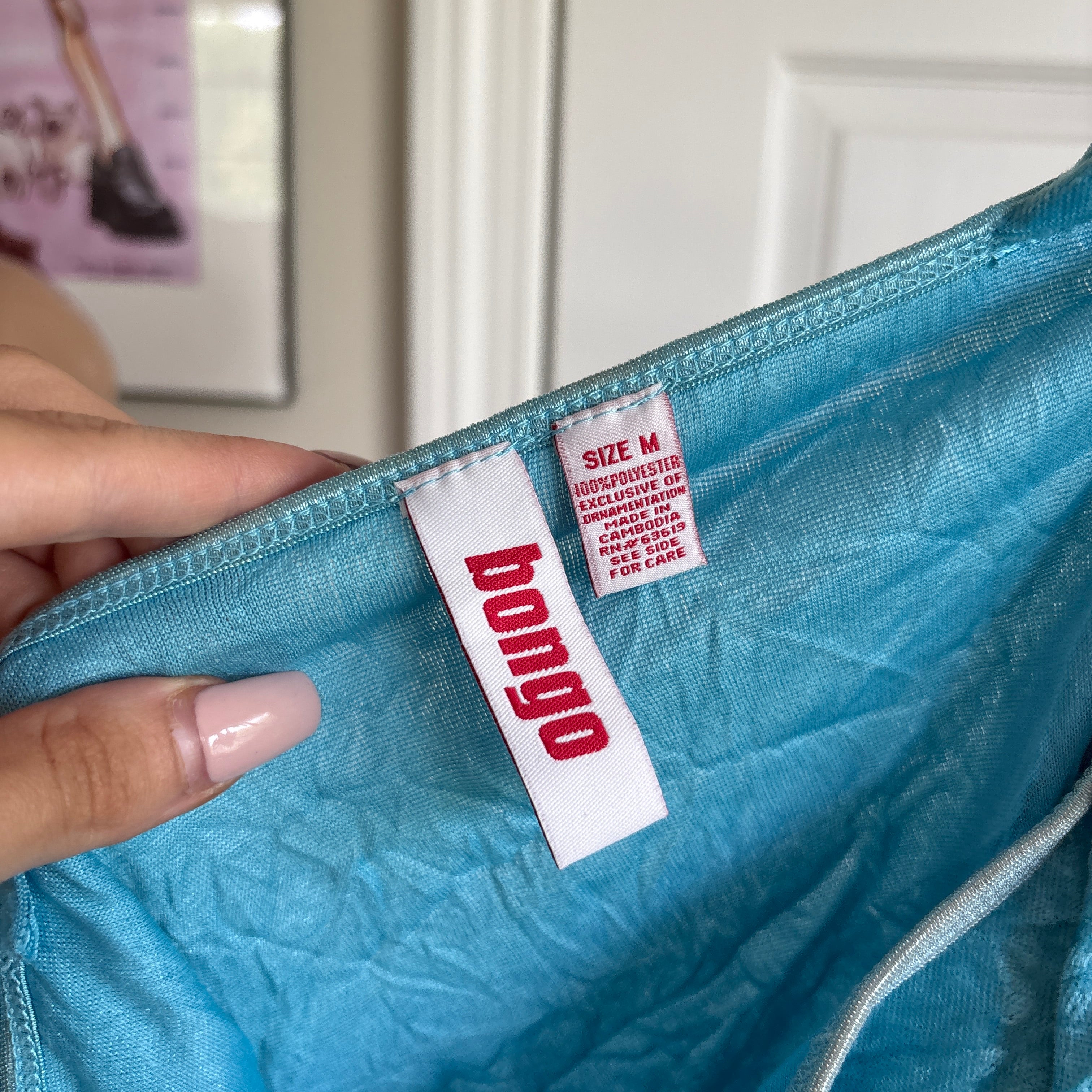 00s Bongo blue velour sequin emblem cami top (size M)