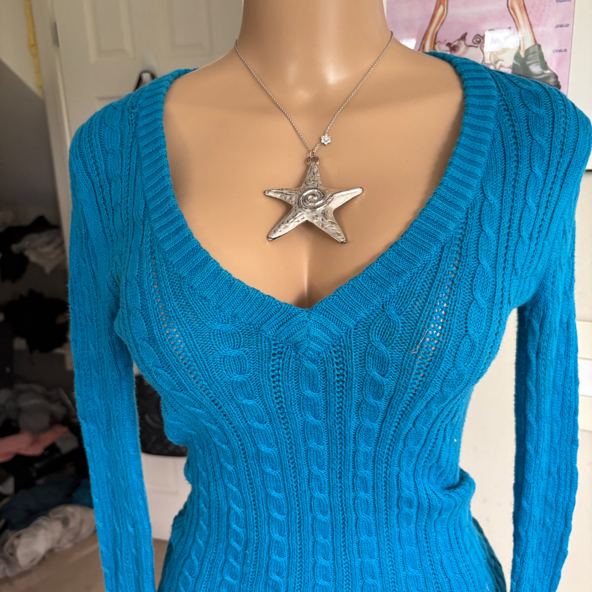 00s American Eagle blue fitted sweater top (size S)