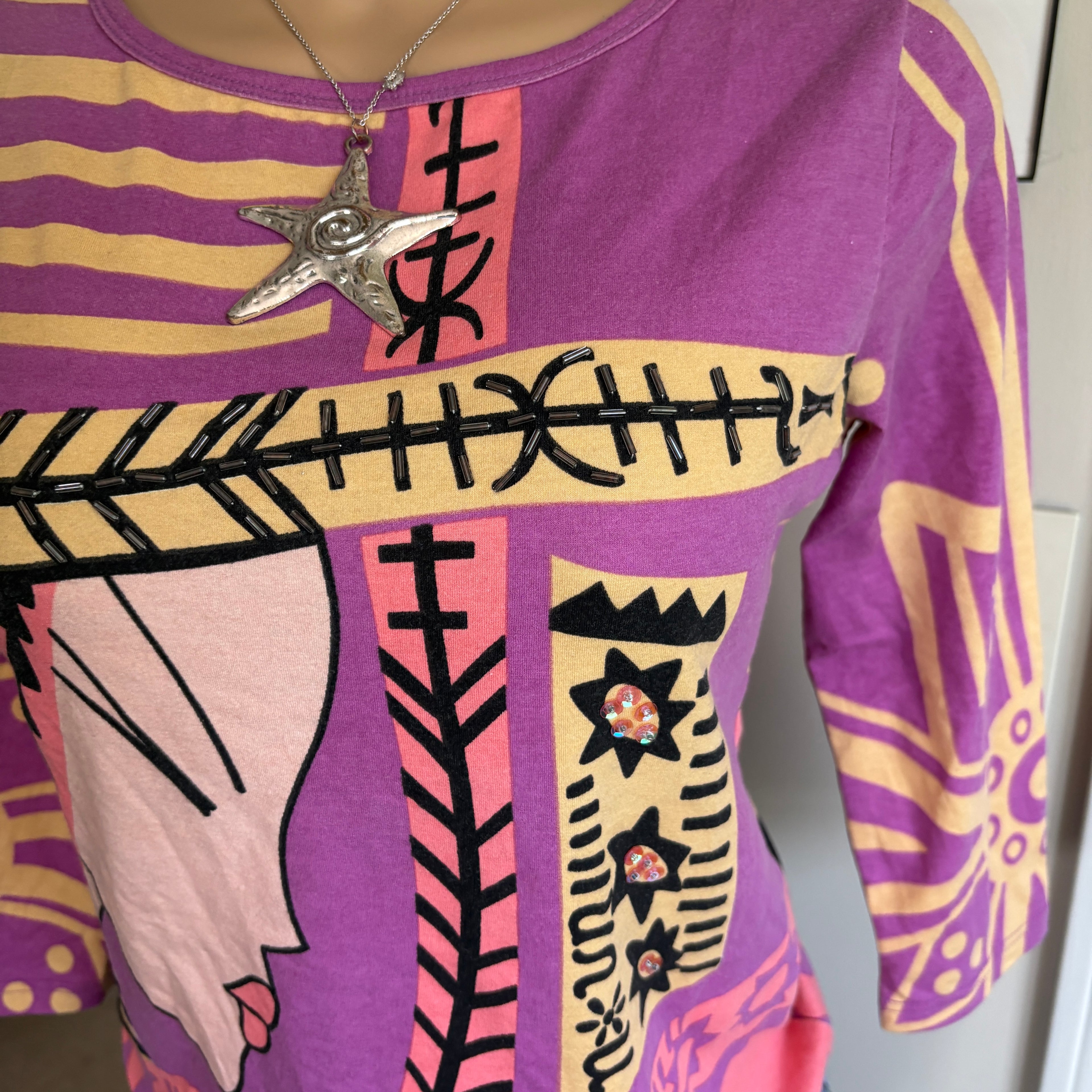 00s Custo Barcelona purple bold abstract face top (size M/L)