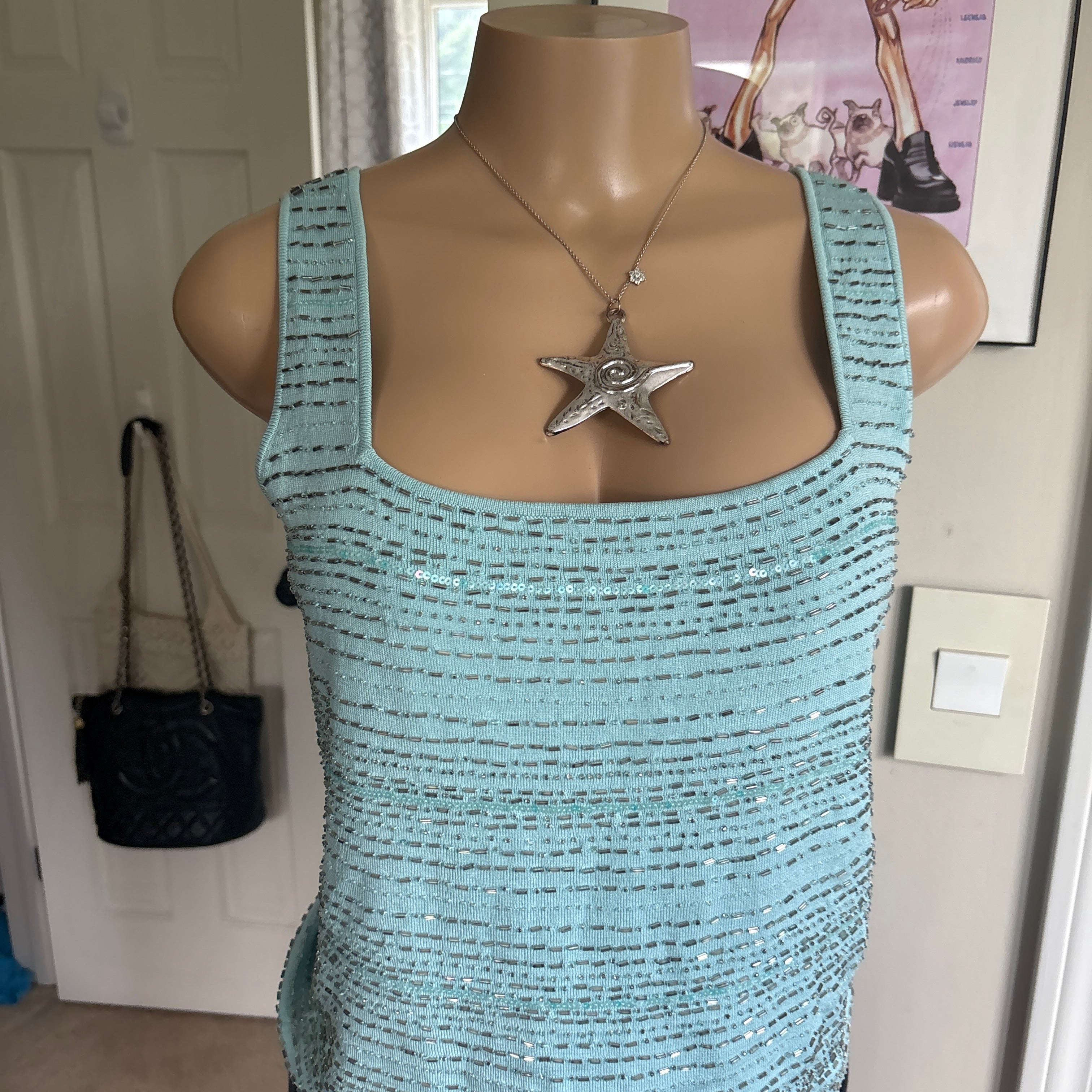 00s baby blue beaded tank top (size M)