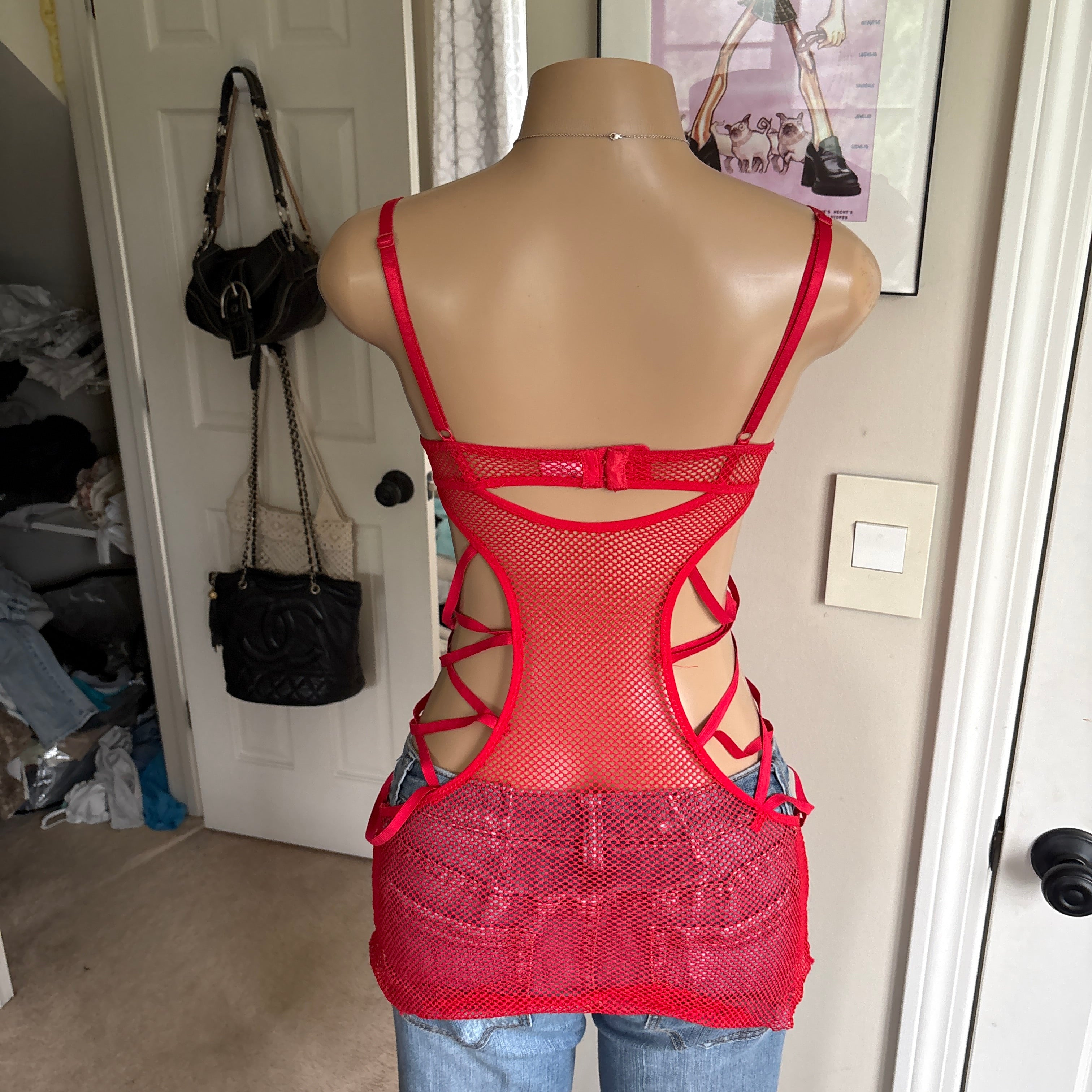 00s red mesh cutout lingerie cami (size M)
