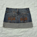 y2k 2000s embroidered pocket cuffed denim micro mini skirt