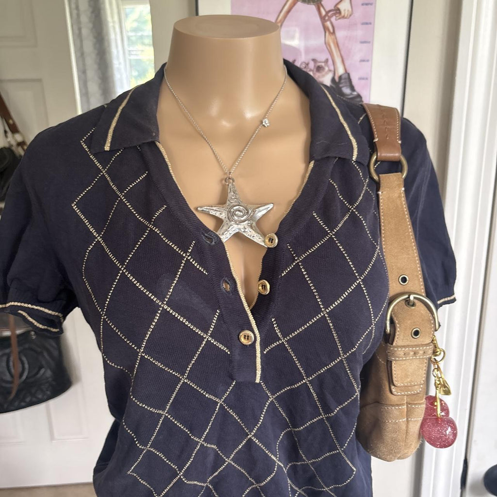 Y2K 2000s Burberry Dark Argyle Preppy Polo Top