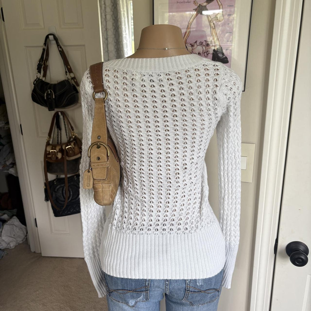 Y2K 2000s Guess White Open Knit Scoop Neck Sweater