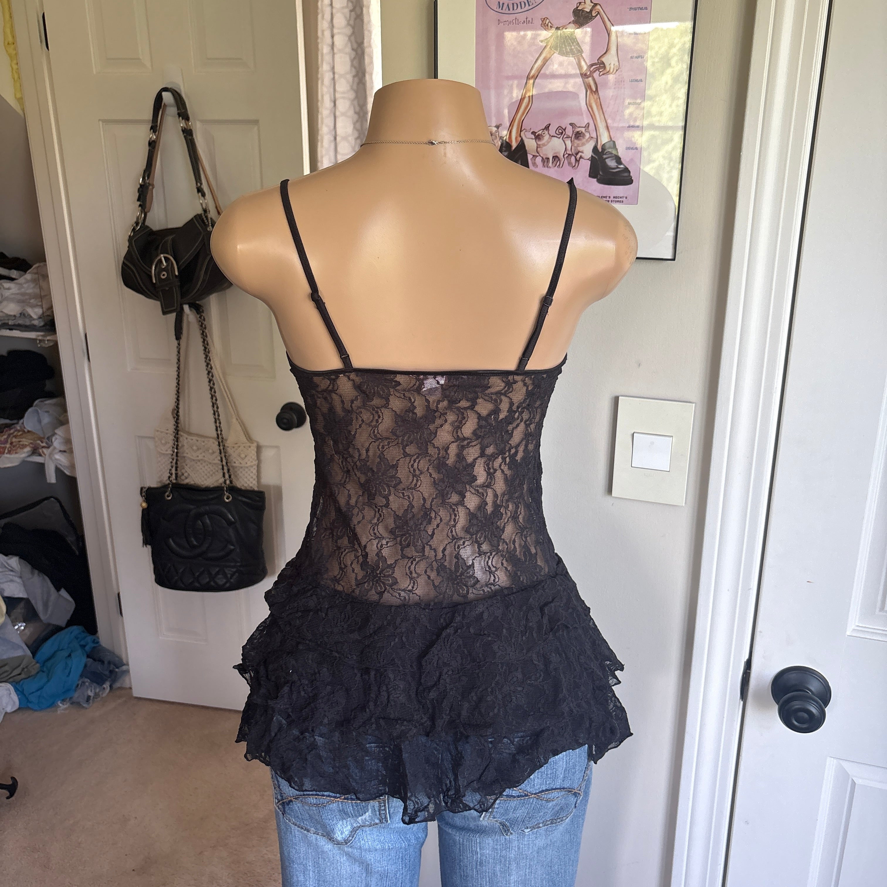 00s Victoria's Secret black lace ruffle top (size S)