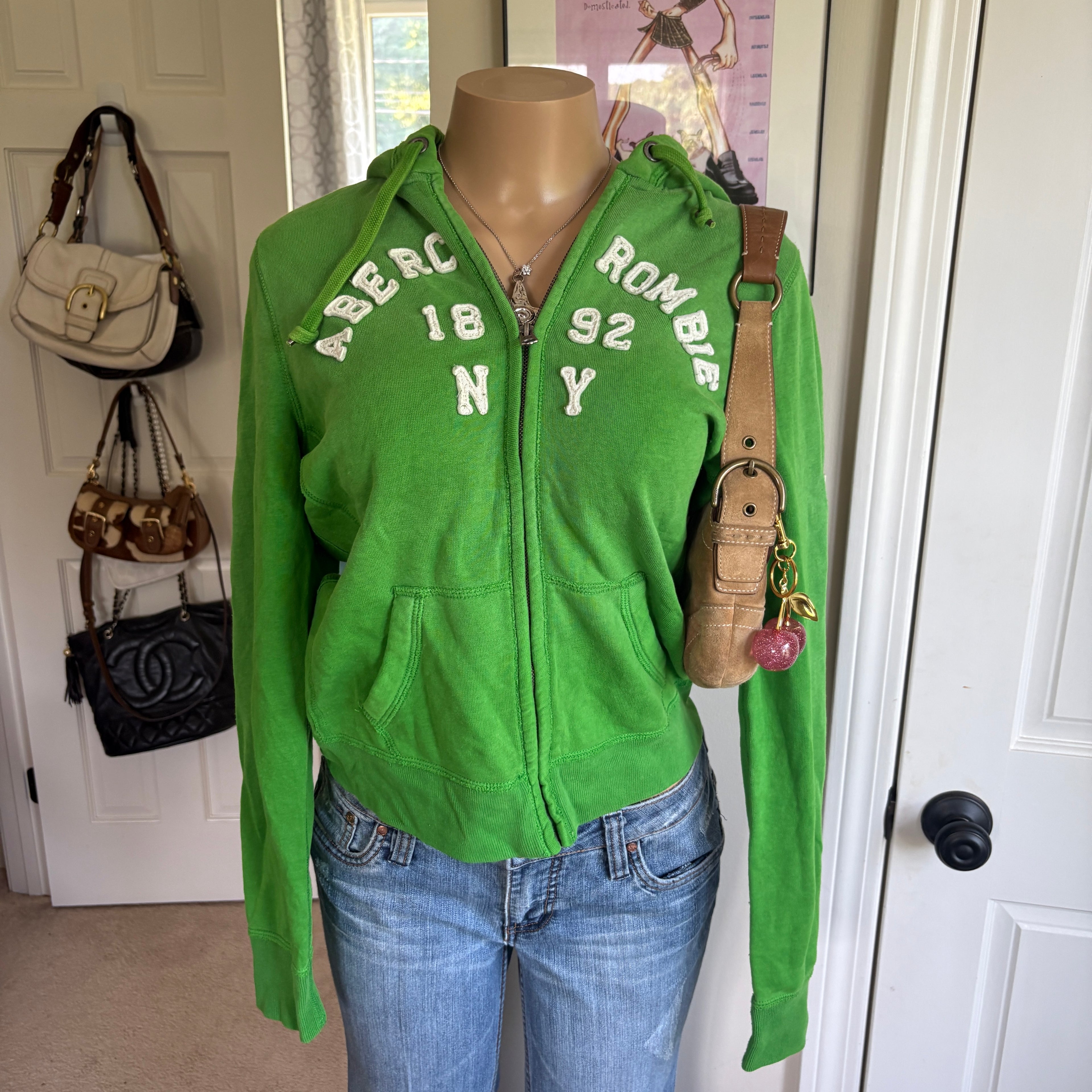 00s Abercrombie & Fitch green spellout zip hoodie (size M)