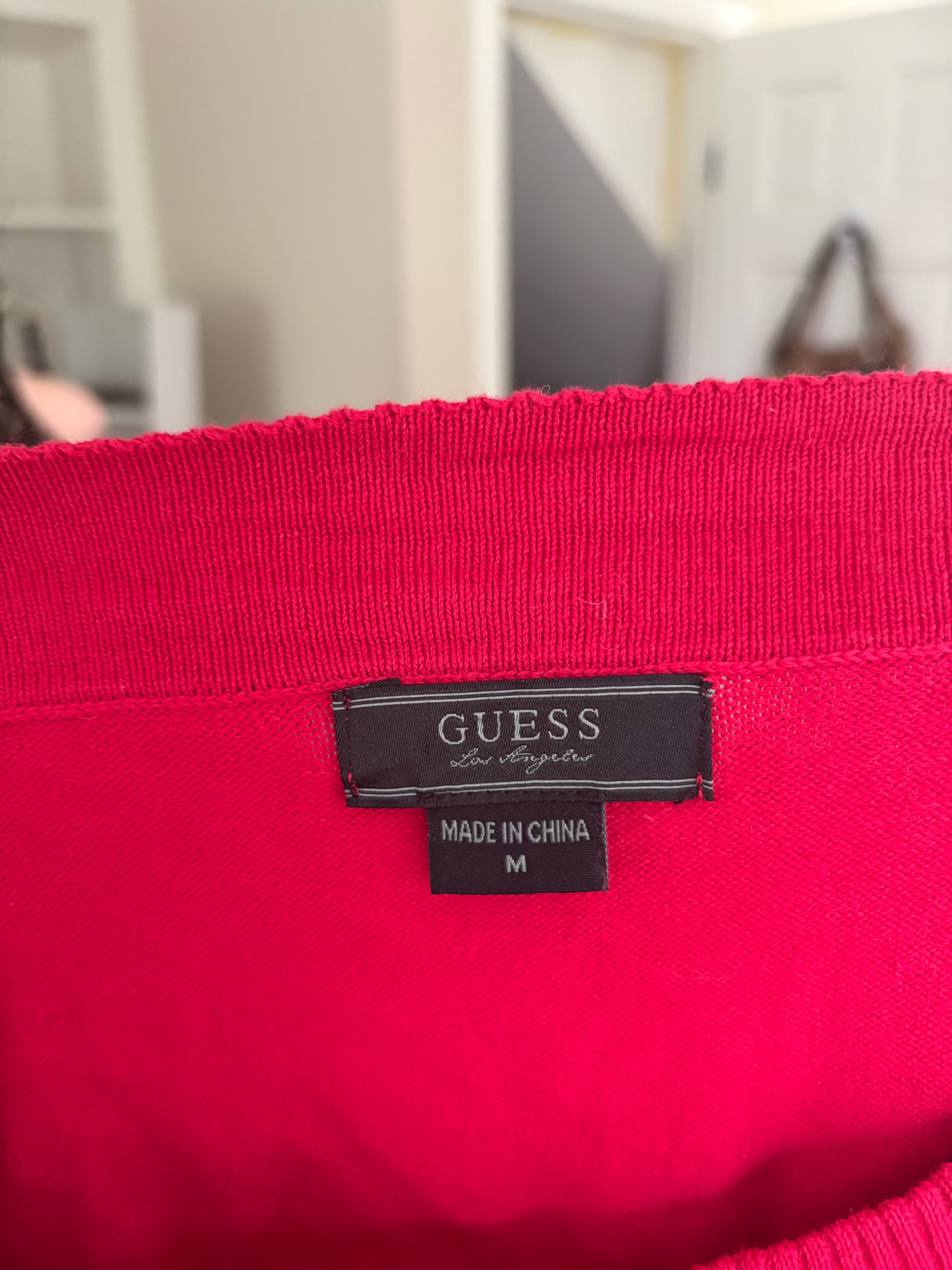 00s Guess red rhinestone spellout sweater (size M)