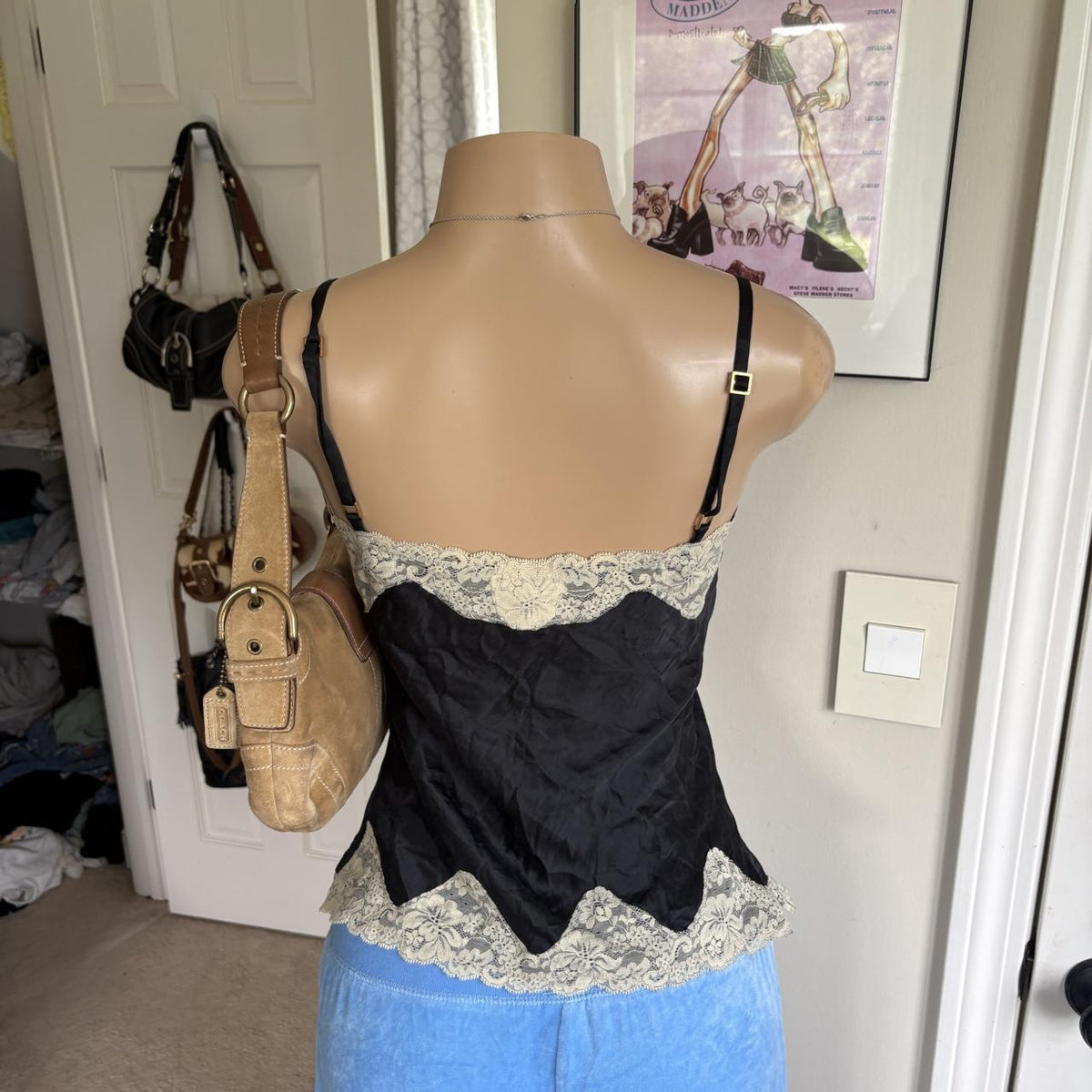 y2k 2000s Express silk black cream lace  cami top