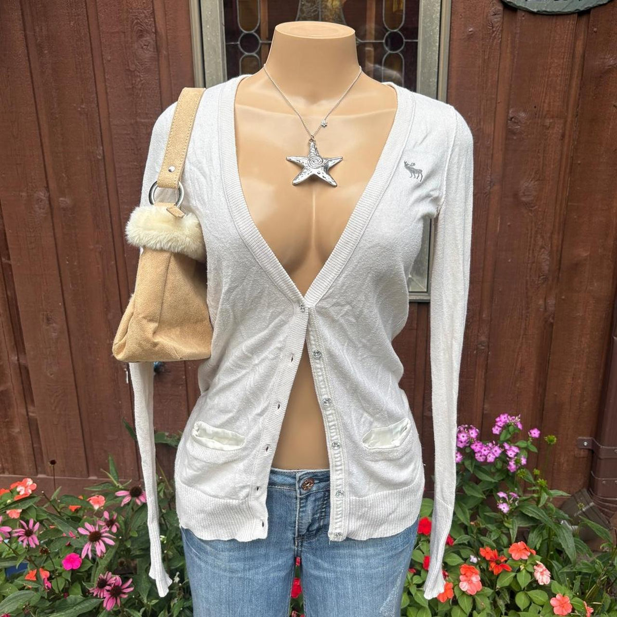 Y2K 2000s Abercrombie White Deep V Cardigan