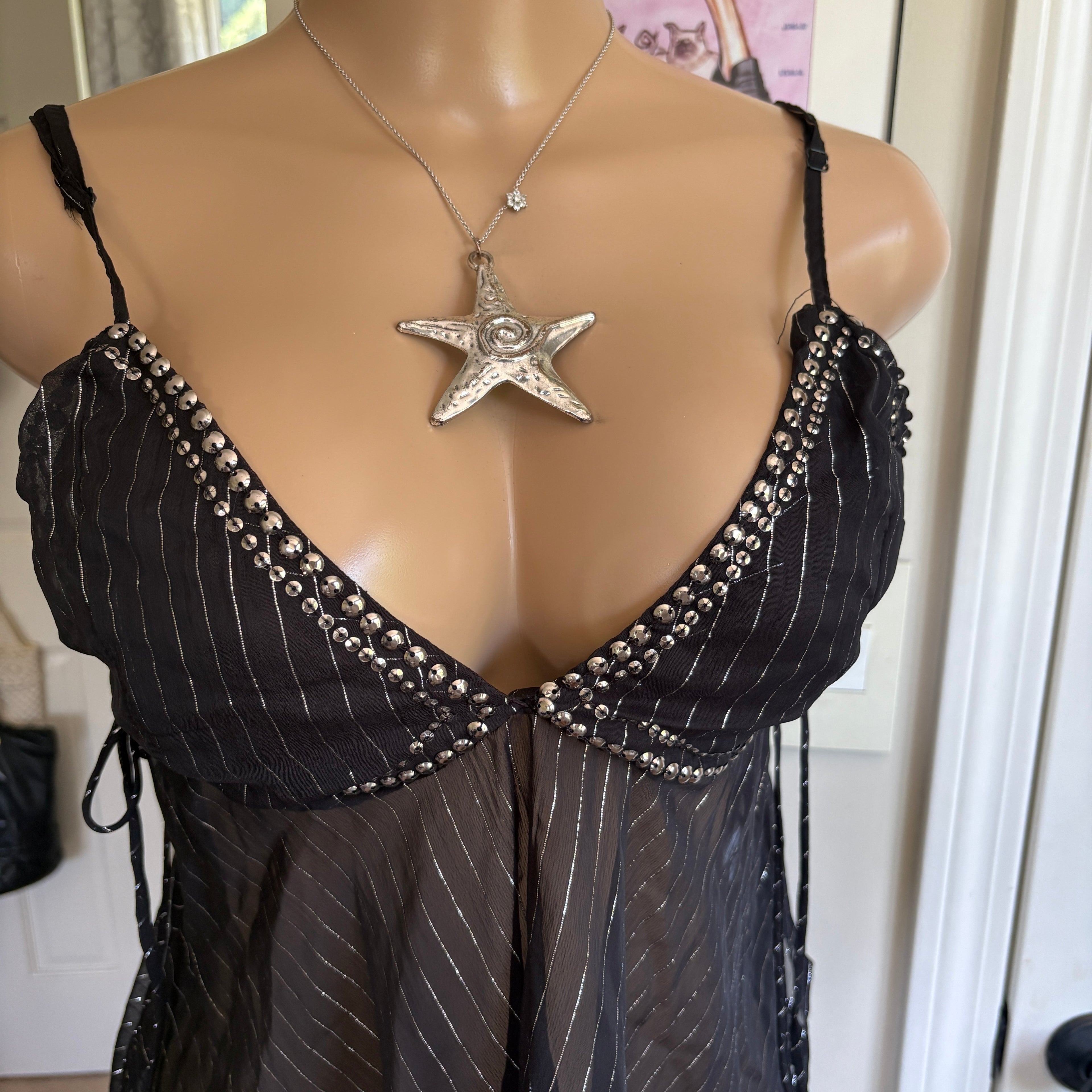 00s black beaded striped v neck cami (size S)