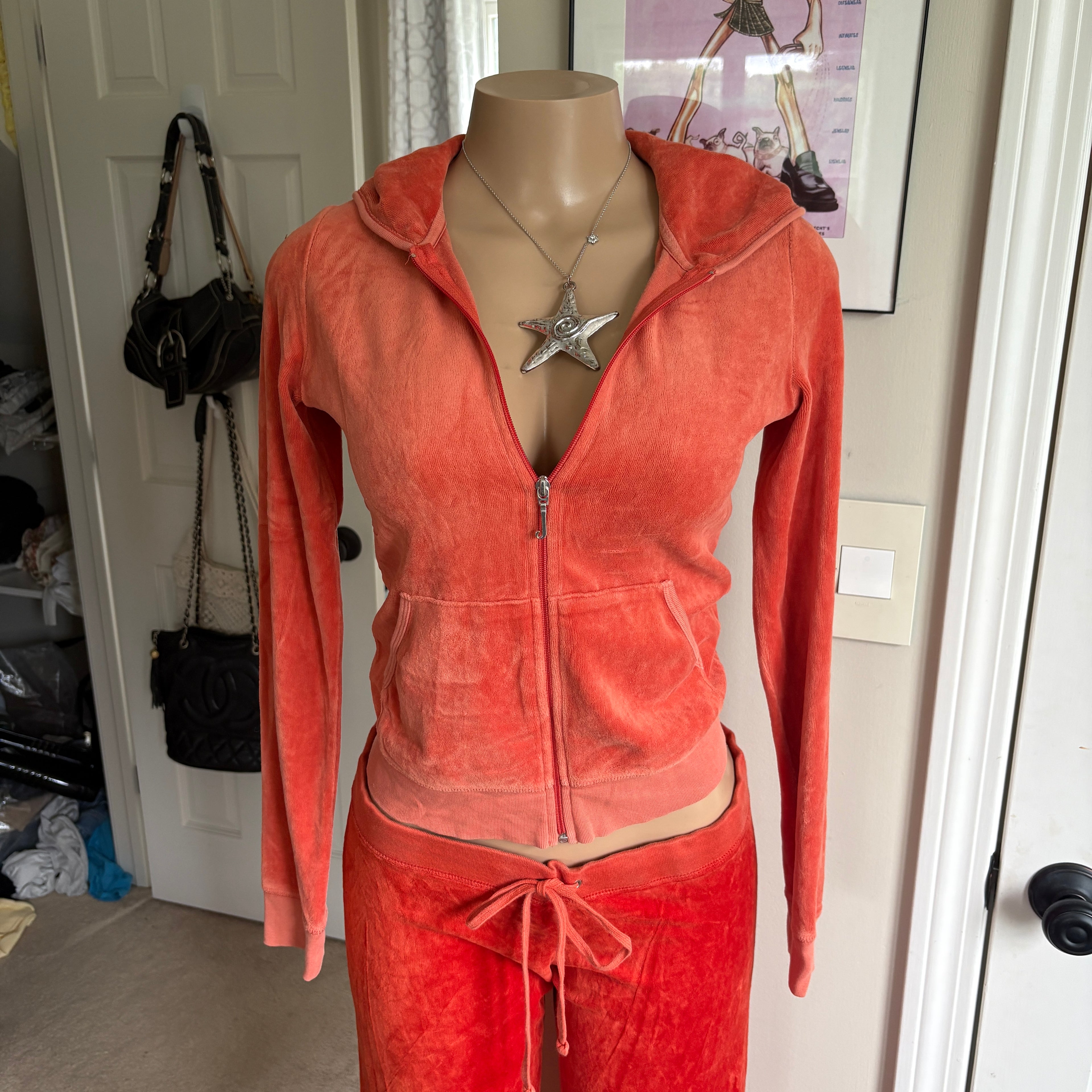 00s Juicy Couture orange velour tracksuit set (size M)