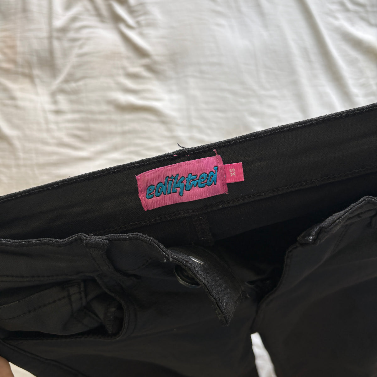 Edikted black faux leather high rise pants (size XS)