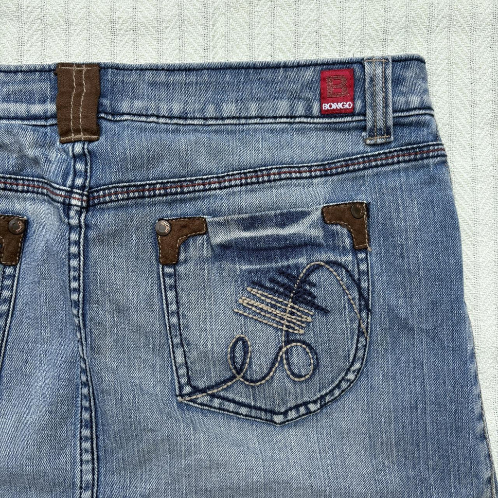 y2k 2000s bongo embroidered pocket denim micro mini skirt