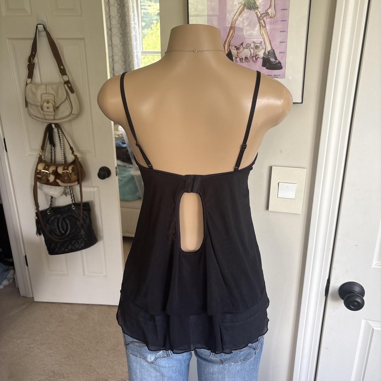 y2k 2000s black rhinestone babydoll chiffon camisole top