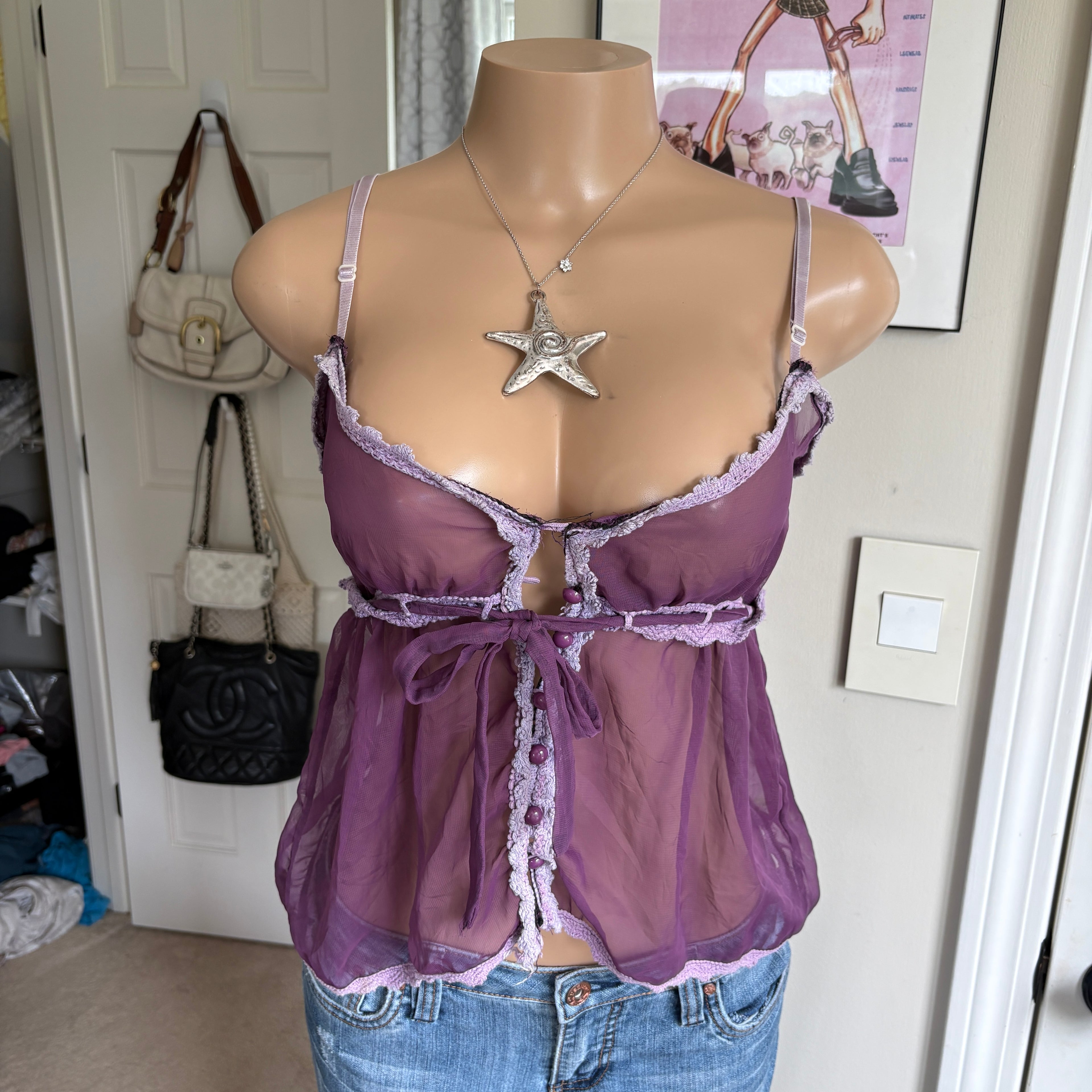 00s purple mesh bow cami (size S)