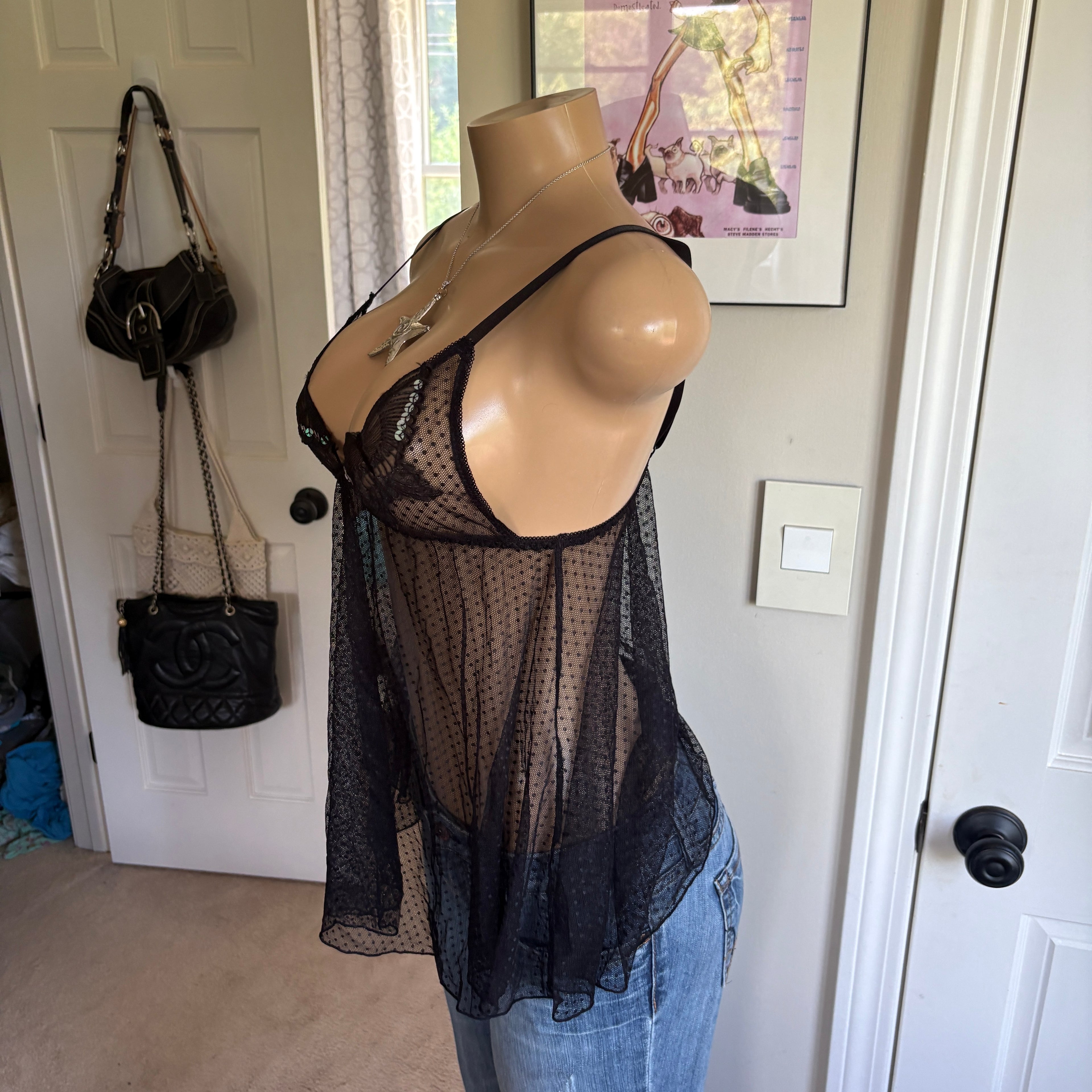 00s black butterfly babydoll lingerie cami (size M)