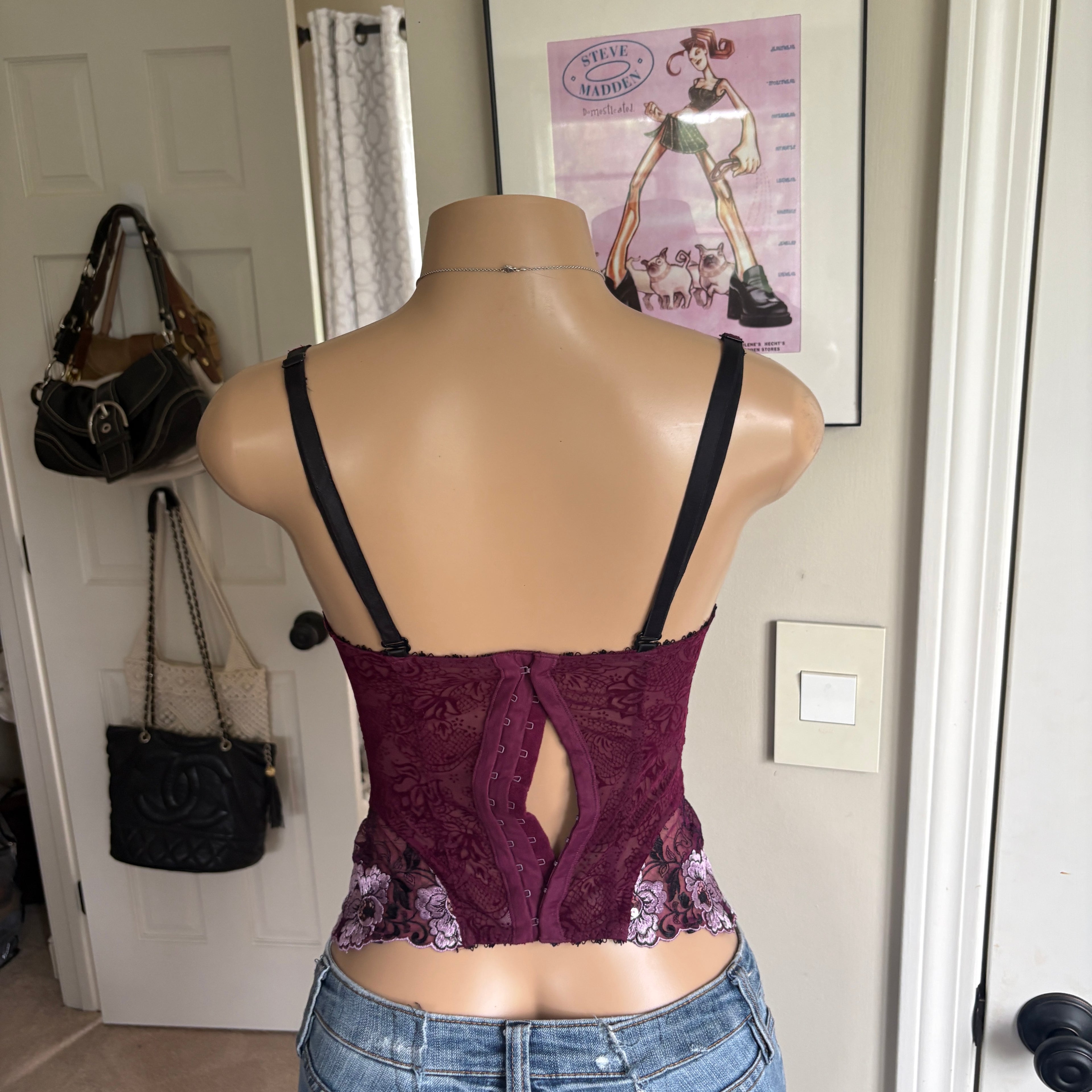 00s purple floral bustier corset top (size 32C)