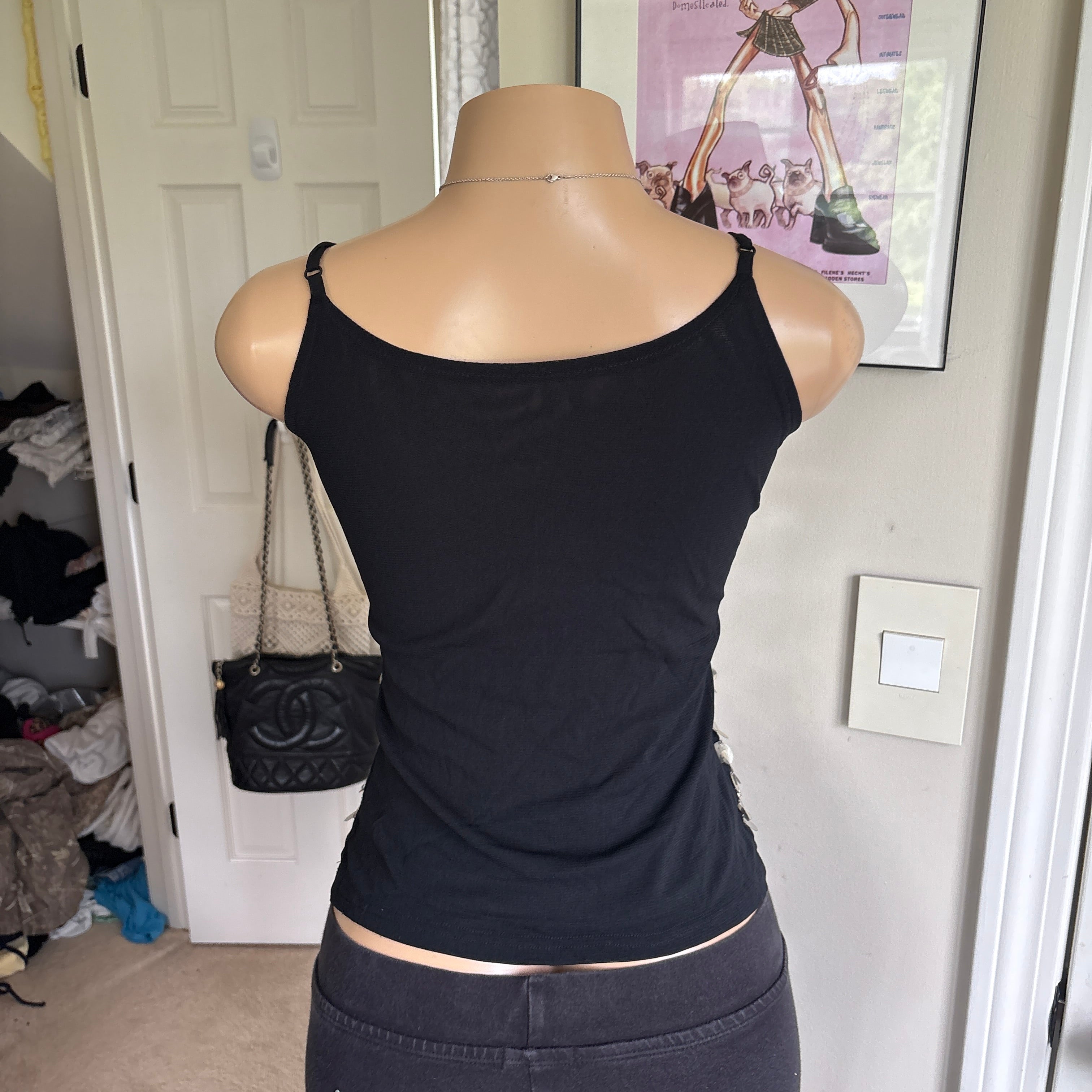 00s unique floral sequin cami tank top (size S)