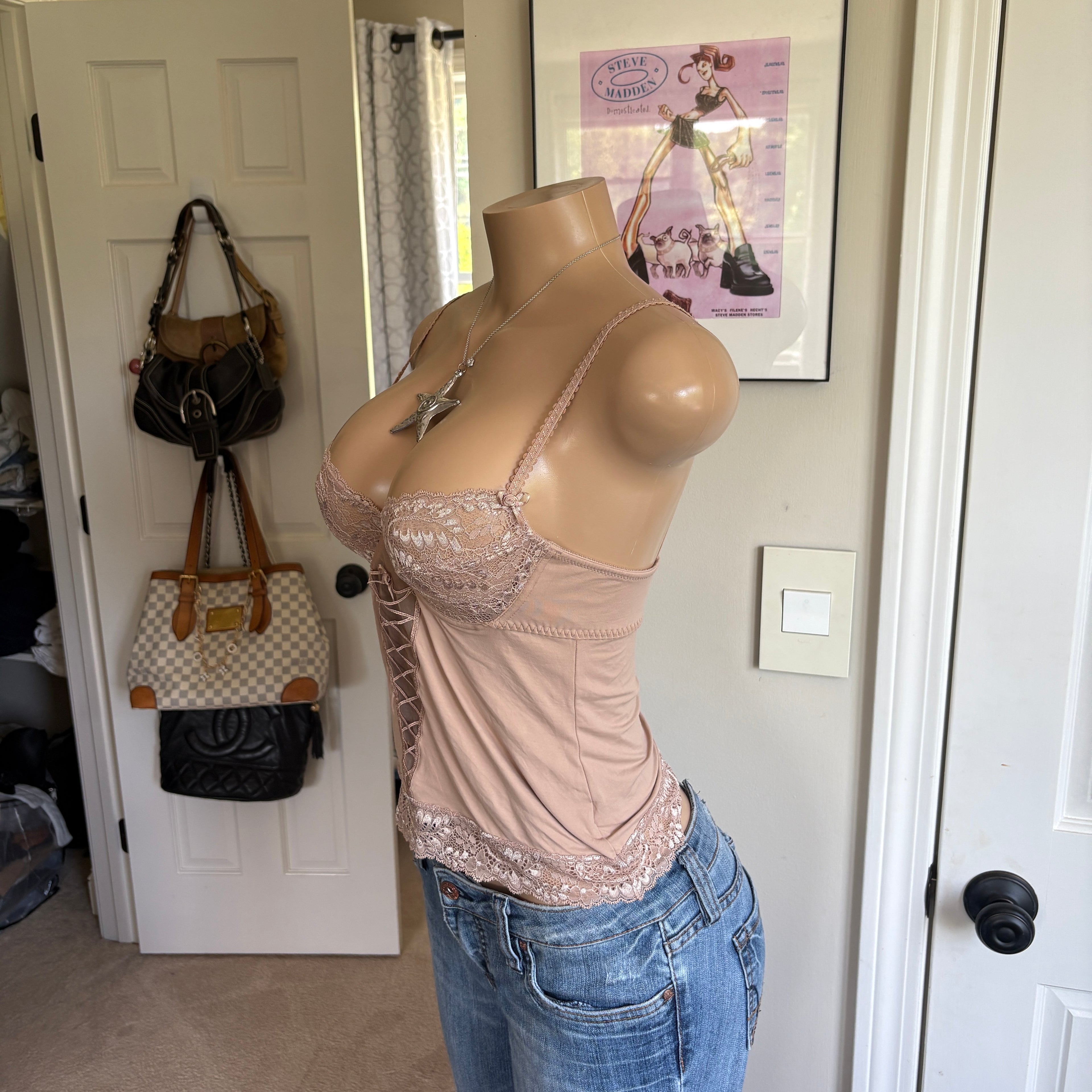 00s tan lace floral bustier cami top (size S)
