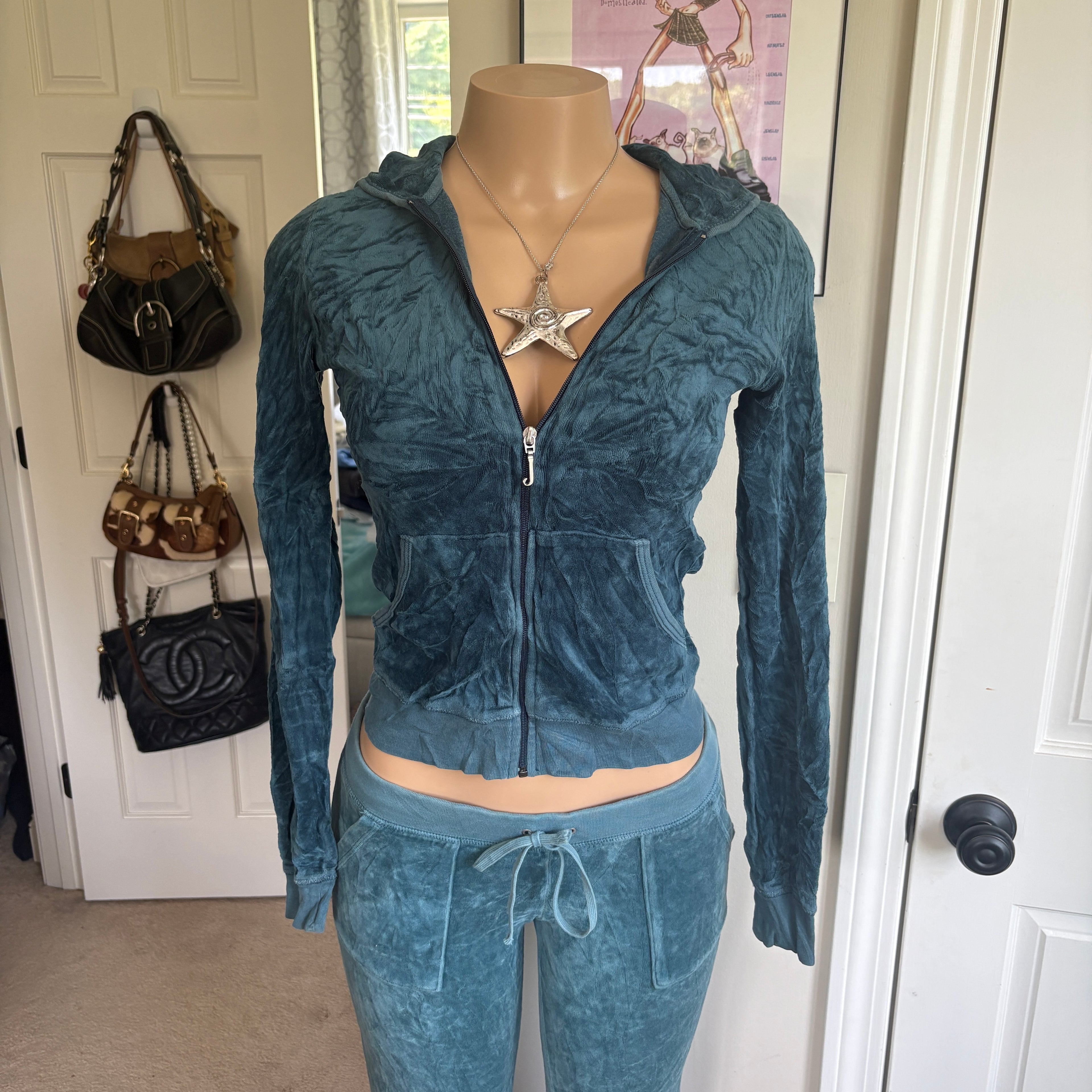 00s vintage Juicy Couture blue velour tracksuit set (size S)