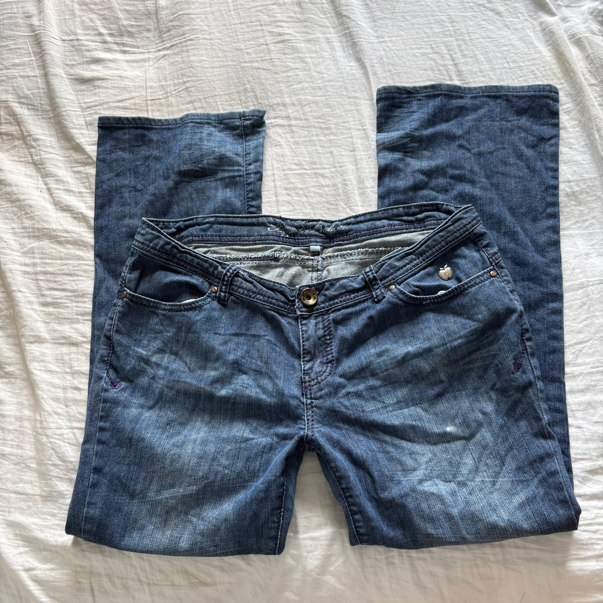 00s Apple Bottoms purple spellout jeans (size L)