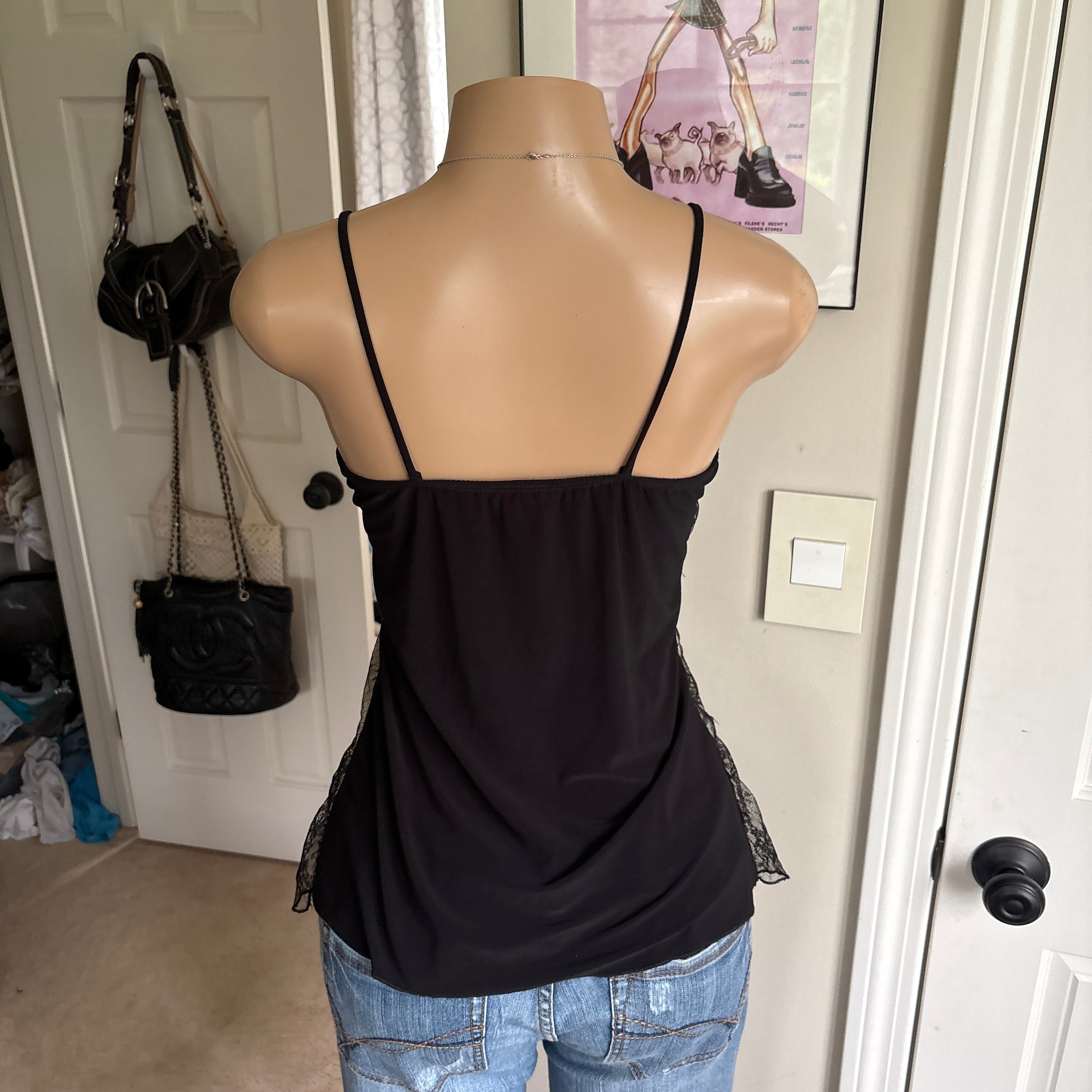 00s MKM unqiue black floral lace cami (size S)