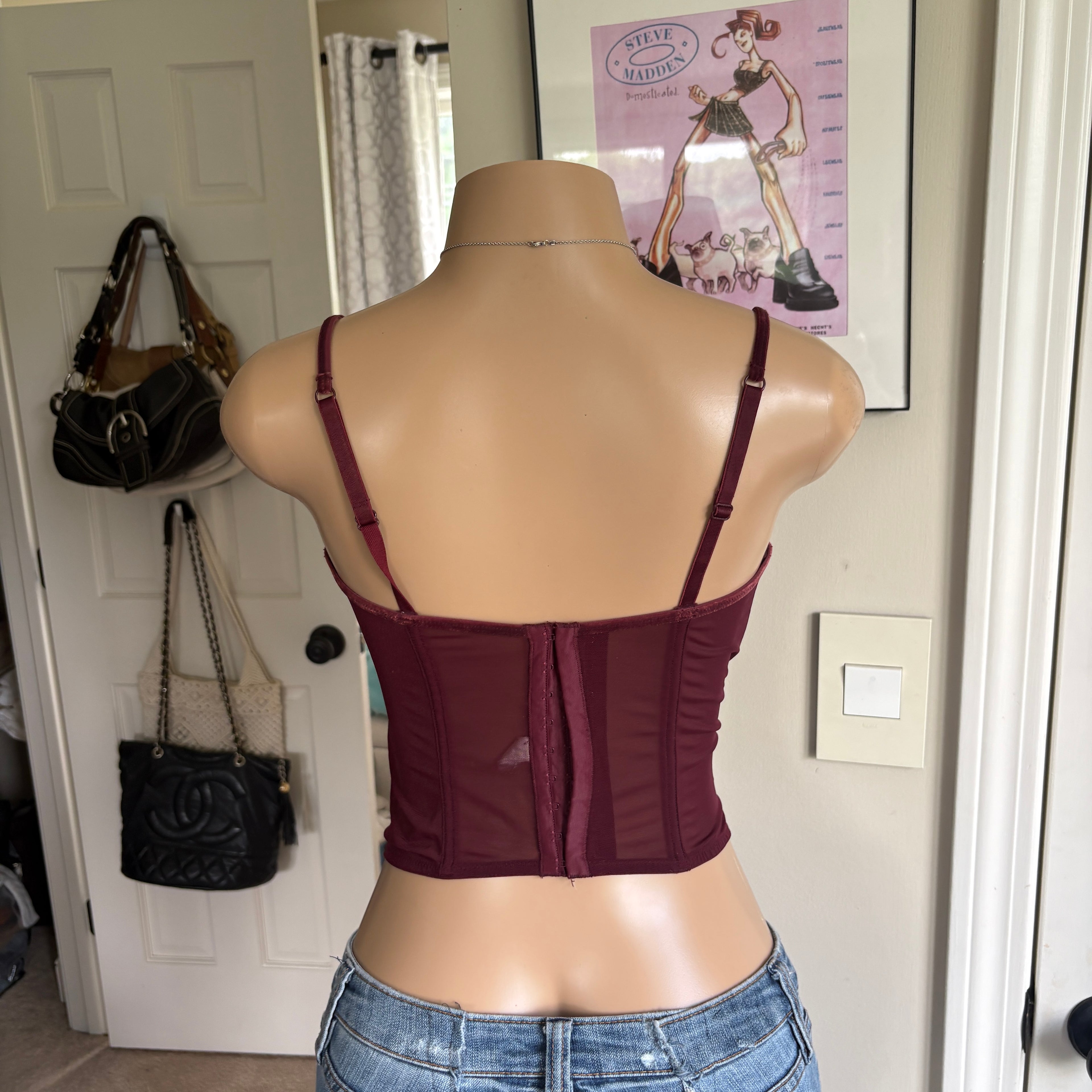 00s burgundy lace corset top (size M)
