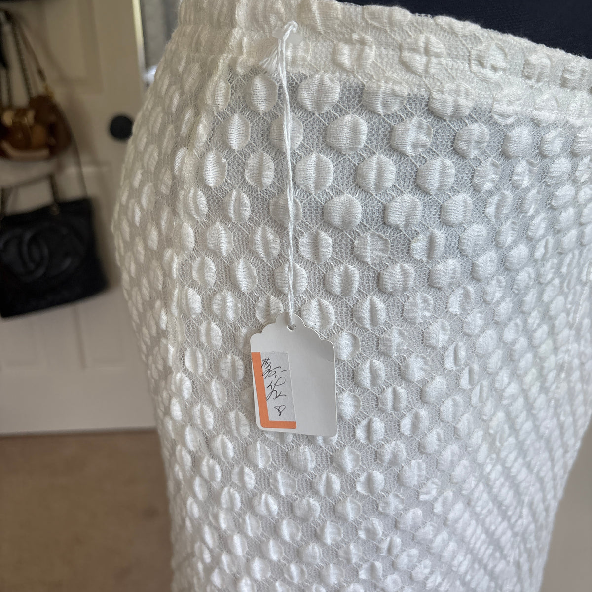 00s white polka dot maxi skirt (size L)
