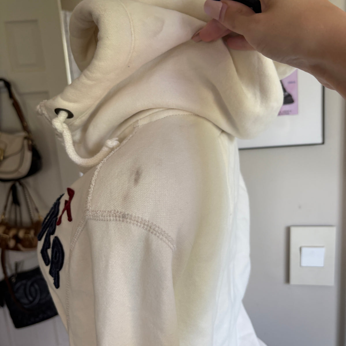 00s Hollister spellout white button up hoodie (size S)