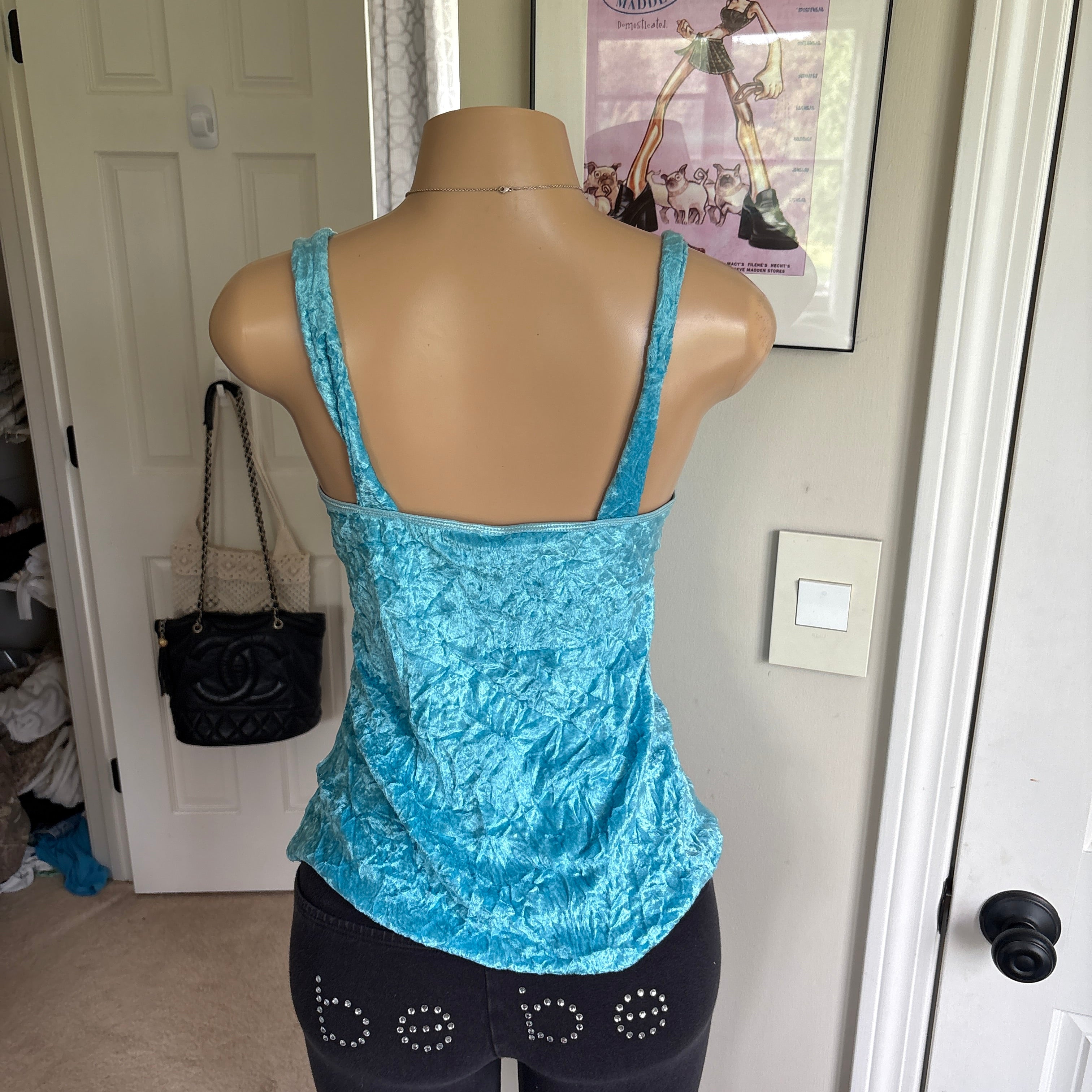 00s Bongo blue velour sequin emblem cami top (size M)