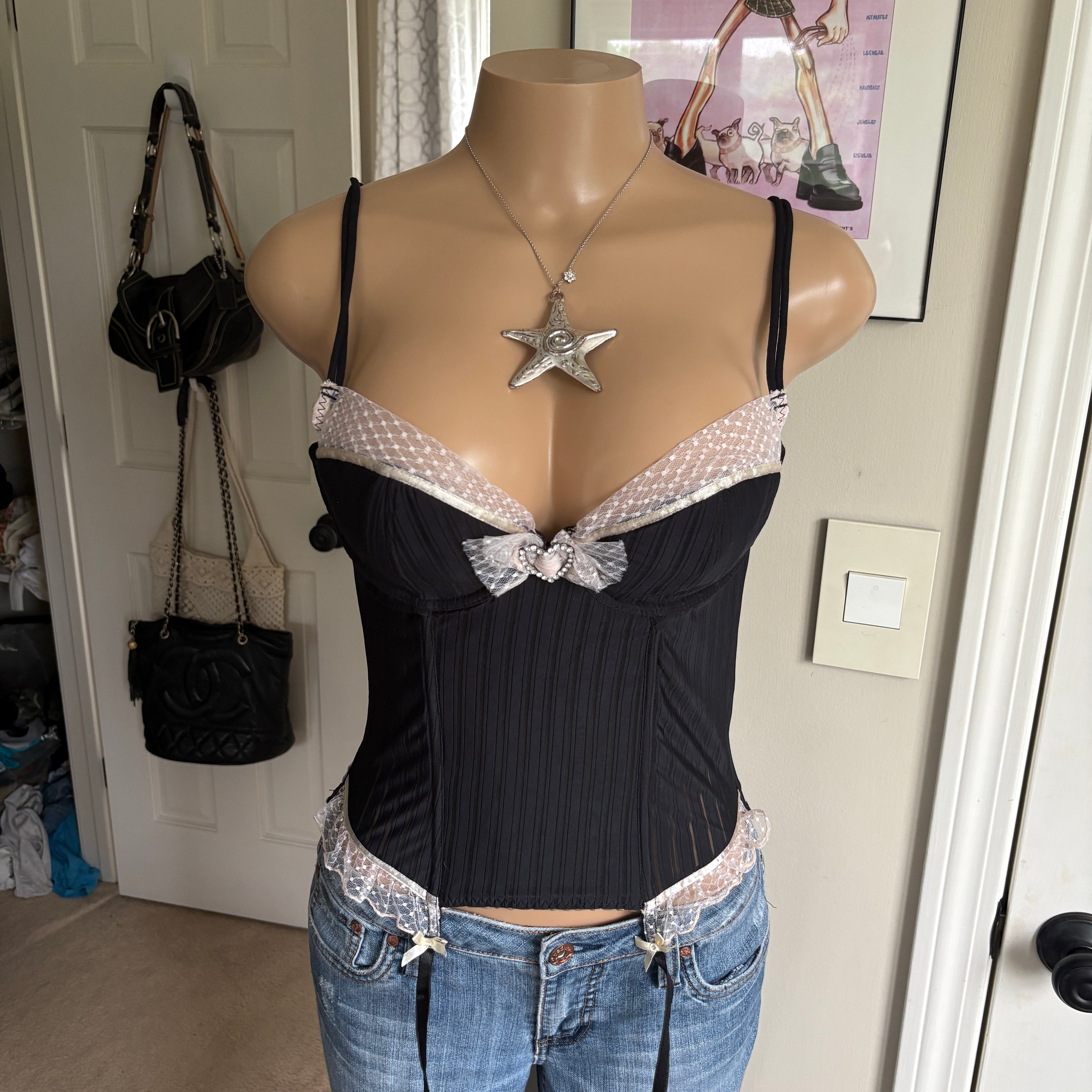 00s black & baby pink corset lingerie top (size 36B)
