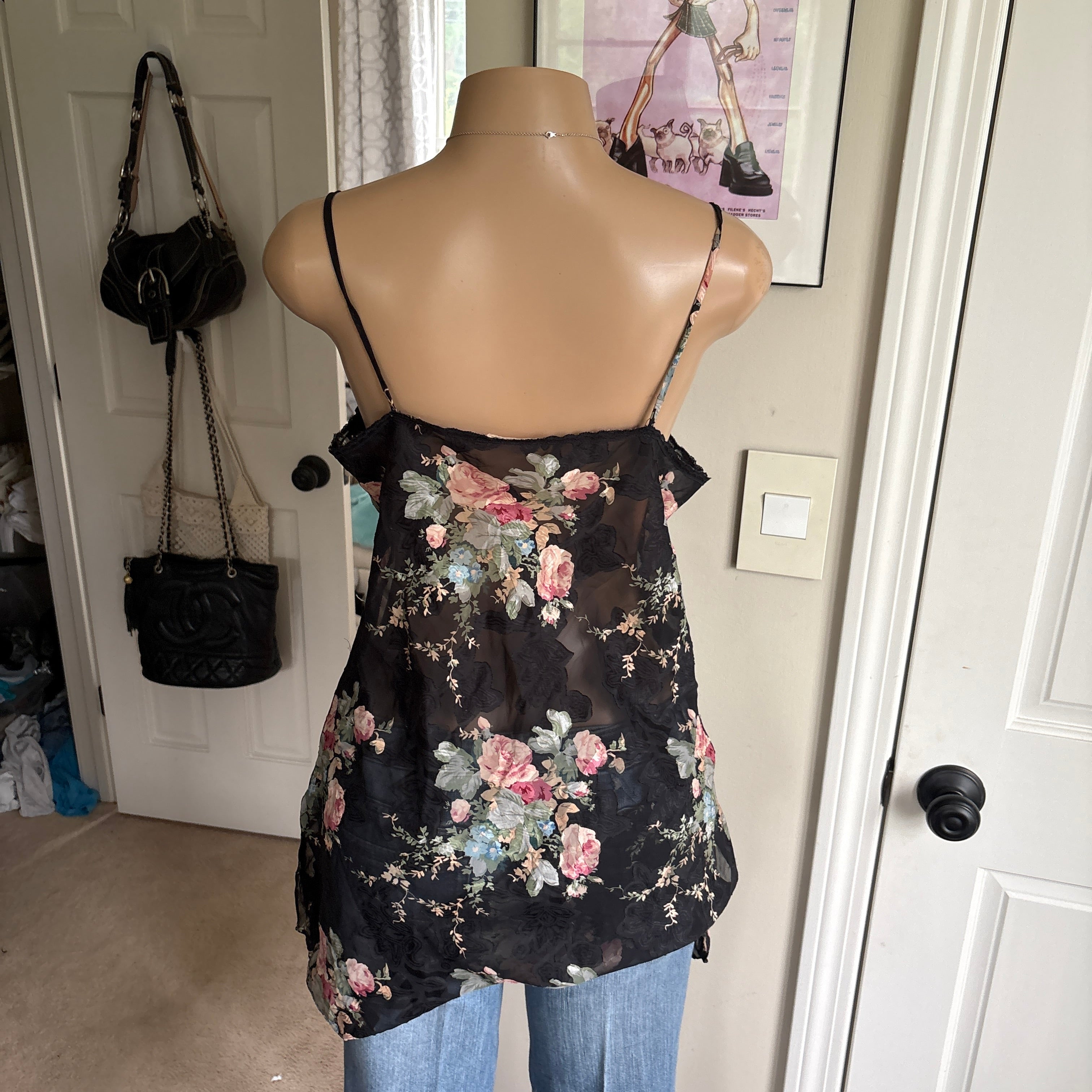 00s Linea Donatella black floral slip cami (size L)