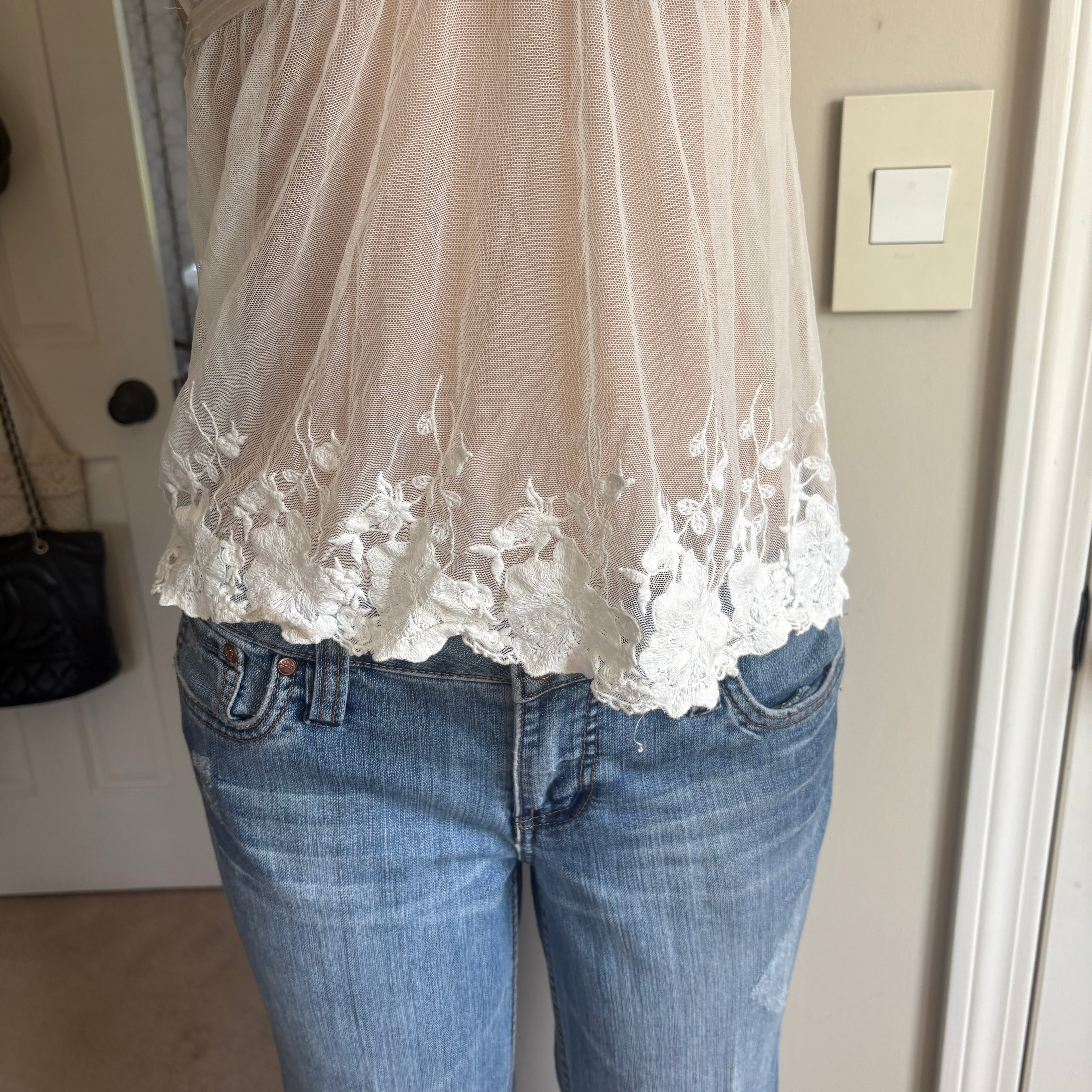00s white floral sheer cami (size M)
