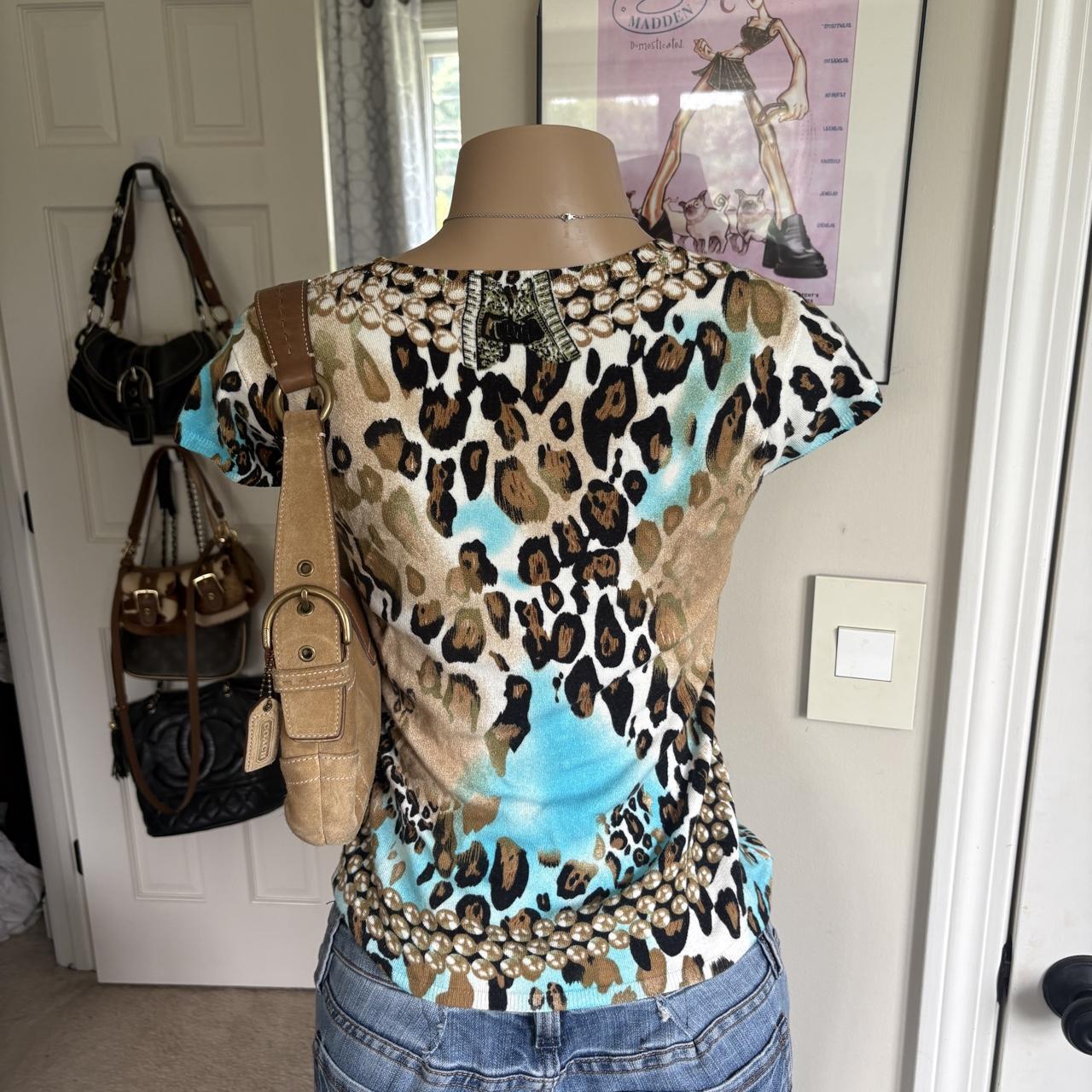 Y2K 2000s Cache avant garde Leopard Print floral abstract Baby Tee